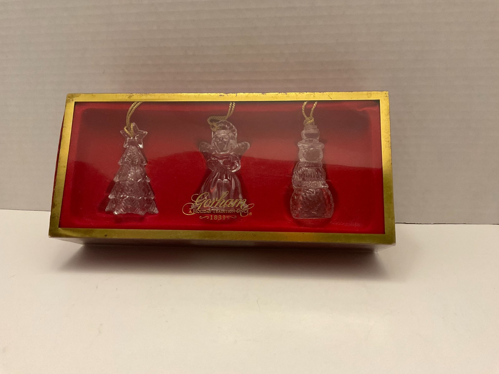 vintage Gorham Holiday Tradition Since 1831 Set of 3 Crystal Christmas Ornaments vintage Gorham Holiday Tradition Since 1831 Set of 3 Crystal Christmas Ornaments
