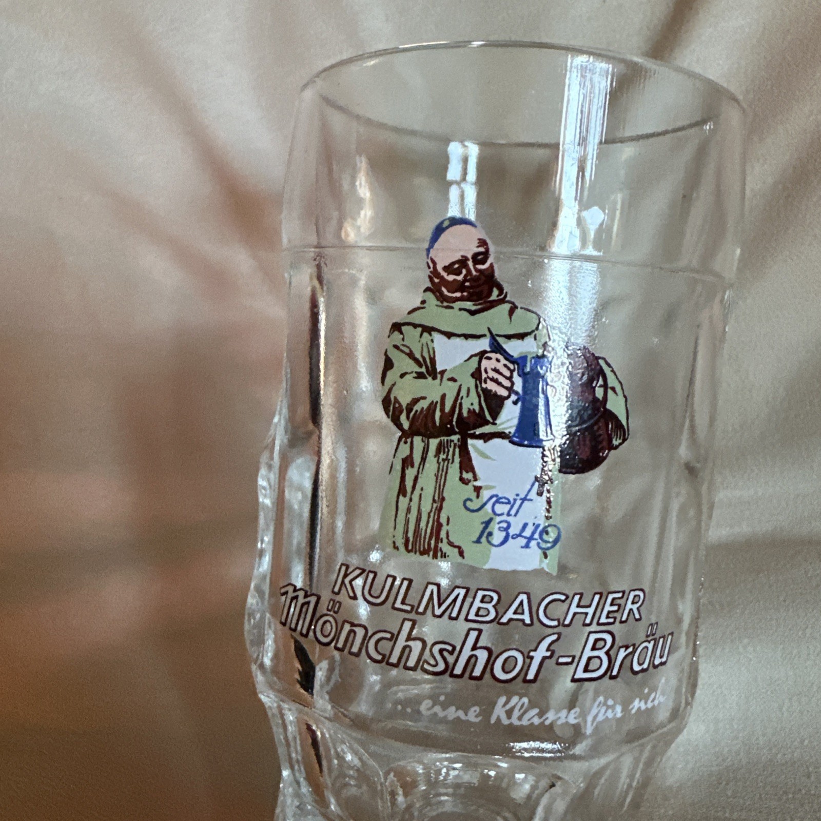 Vintage Kulmbacher Monchshof-Brau 0.2L Glass Beer Stein