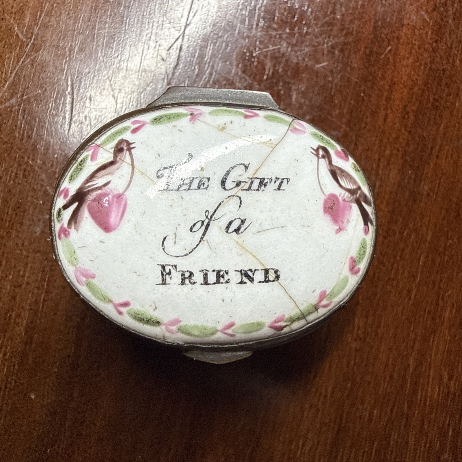 Antique Enamel Pill Box - The Gift of a Friend Antique Enamel Pill Box - The Gift of a Friend