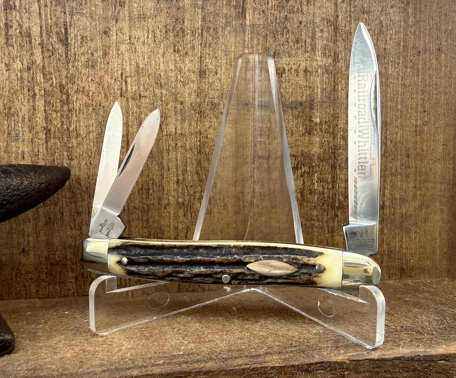 Vintage Robt Klaas Railroad Whittler Pretty Stag Germany Strong Etch 3 5/8”
