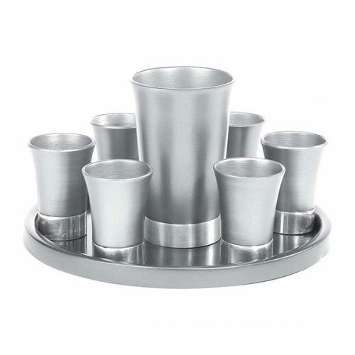  Yair Emanuel Anodized Aluminum Kiddush Set Cup Cups with Tray From Israel