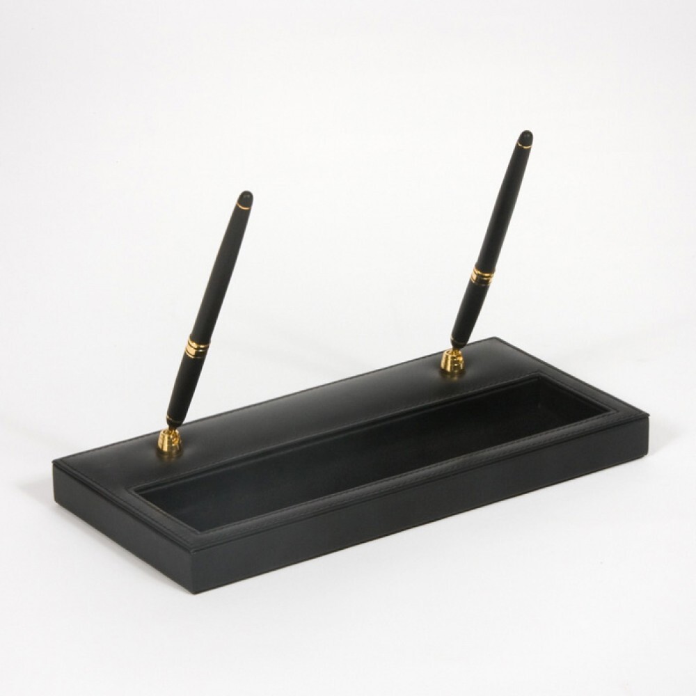 Leather Double Pen Stand (Black/Gold) Leather Double Pen Stand (Black/Gold)