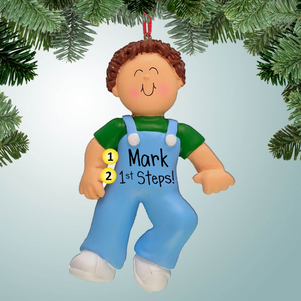 Baby Boy\'s First Steps - Brown Hair - Personalized Ornament - Baby\'s 1st Xmas Baby Boy\'s First Steps - Brown Hair - Personalized Ornament - Baby\'s 1st Xmas
