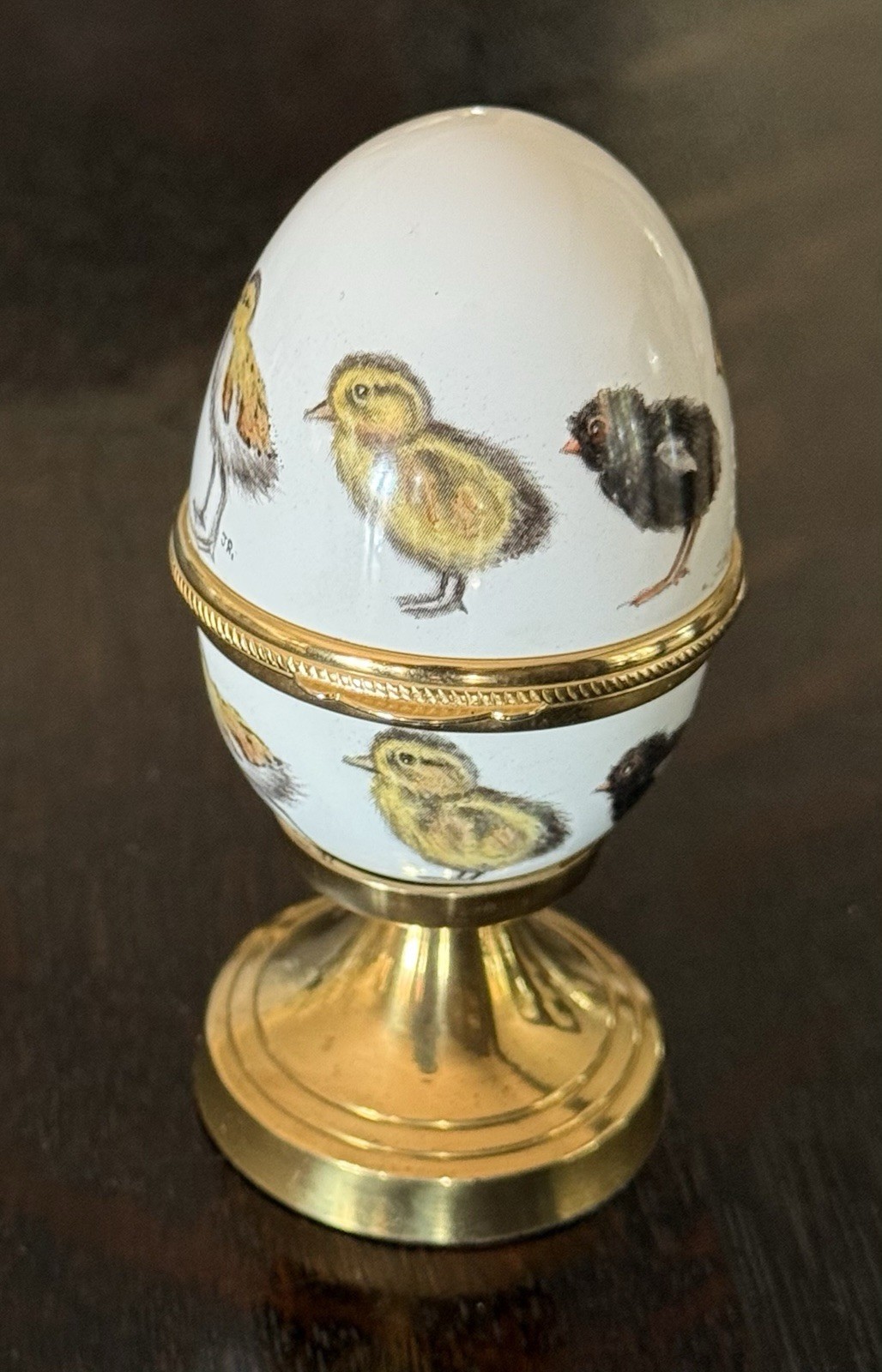 Vintage House of Ashley English Porcelain Easter Egg Trinket Box w/ Brass Stand Vintage House of Ashley English Porcelain Easter Egg Trinket Box w/ Brass Stand