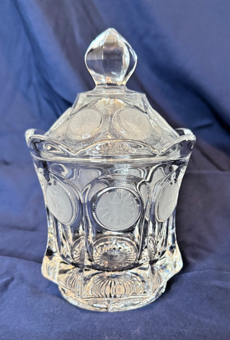 Vintage Fostoria Clear Coin Glass Covered Sugar Bowl with Lid 1372 Original Vintage Fostoria Clear Coin Glass Covered Sugar Bowl with Lid 1372 Original