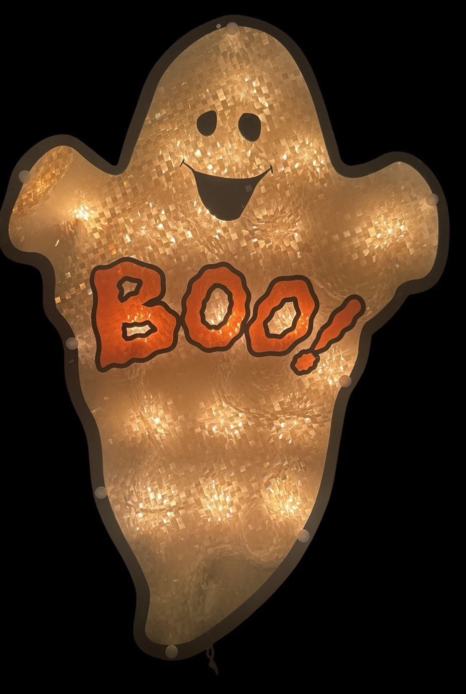 Vintage 1990s Holographic BOO Ghost Lighted Halloween Window Decor 17” Tested