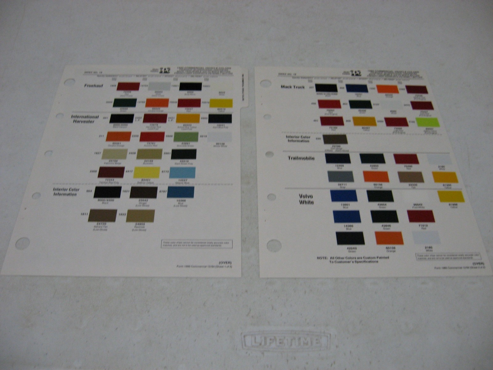 1985 Commercial Vehicles Original PPG Ditzler 2 Page Paint Color Chip Chart