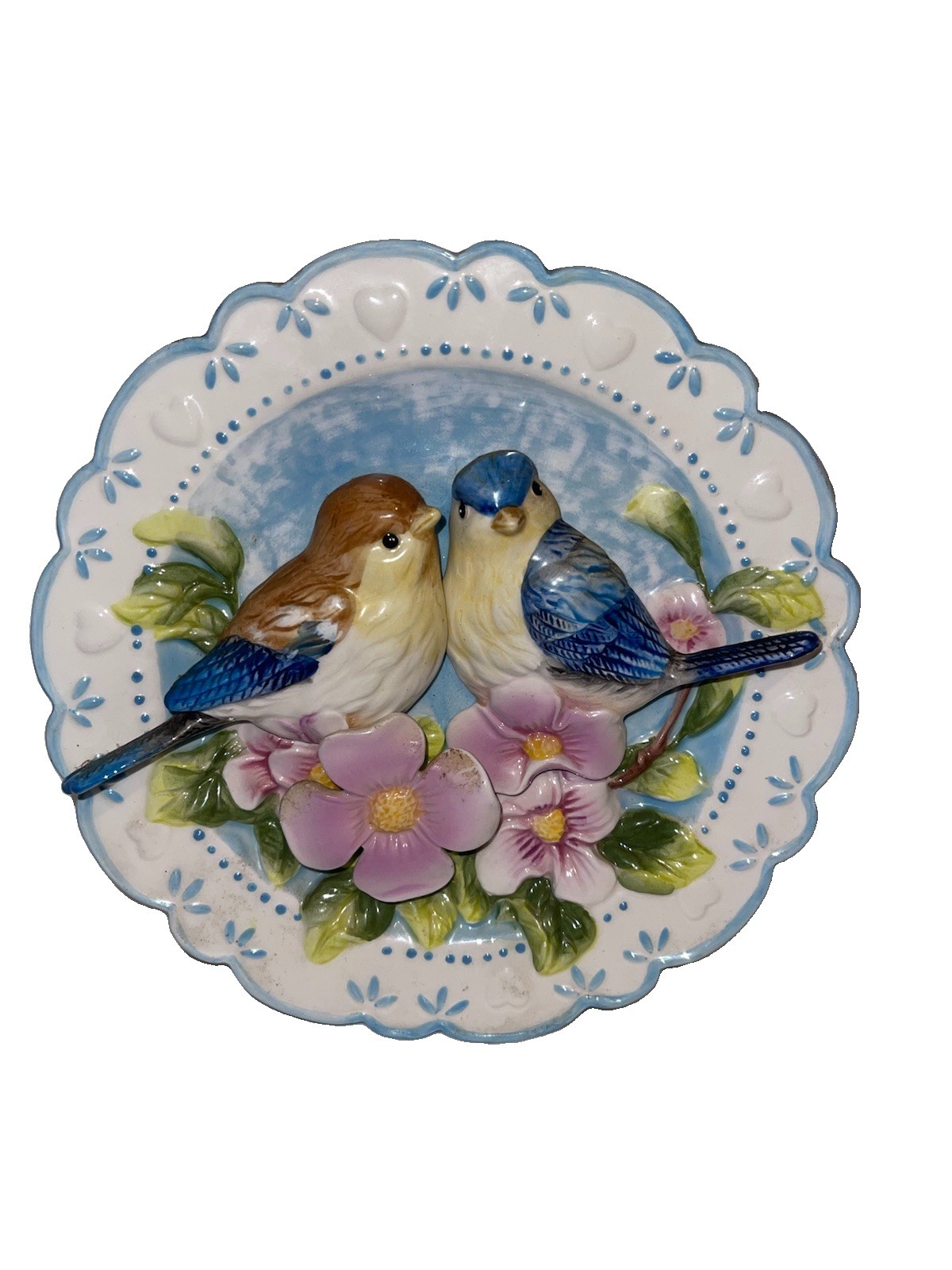 Nice Vintage 3D Bird Plate Ganz Pink Flowers Nice Vintage 3D Bird Plate Ganz Pink Flowers