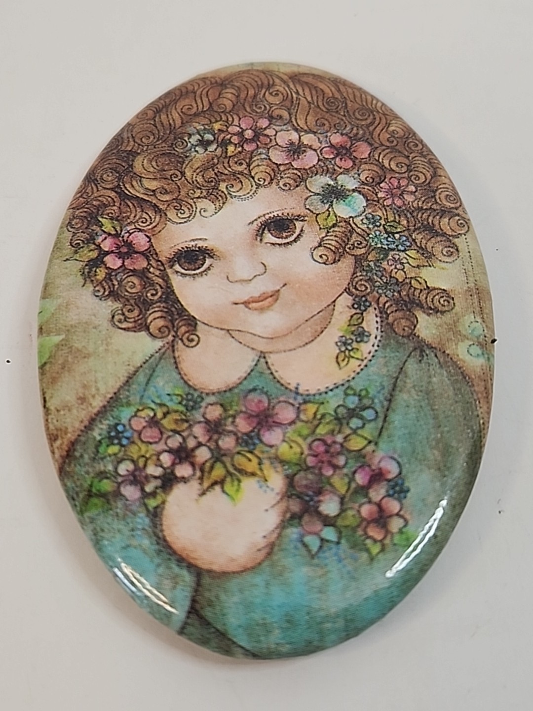 Vintage 1970s Big Eye Girl Pocket/Purse Mirror, Kitsch Flower Child, Retro Boho Vintage 1970s Big Eye Girl Pocket/Purse Mirror, Kitsch Flower Child, Retro Boho