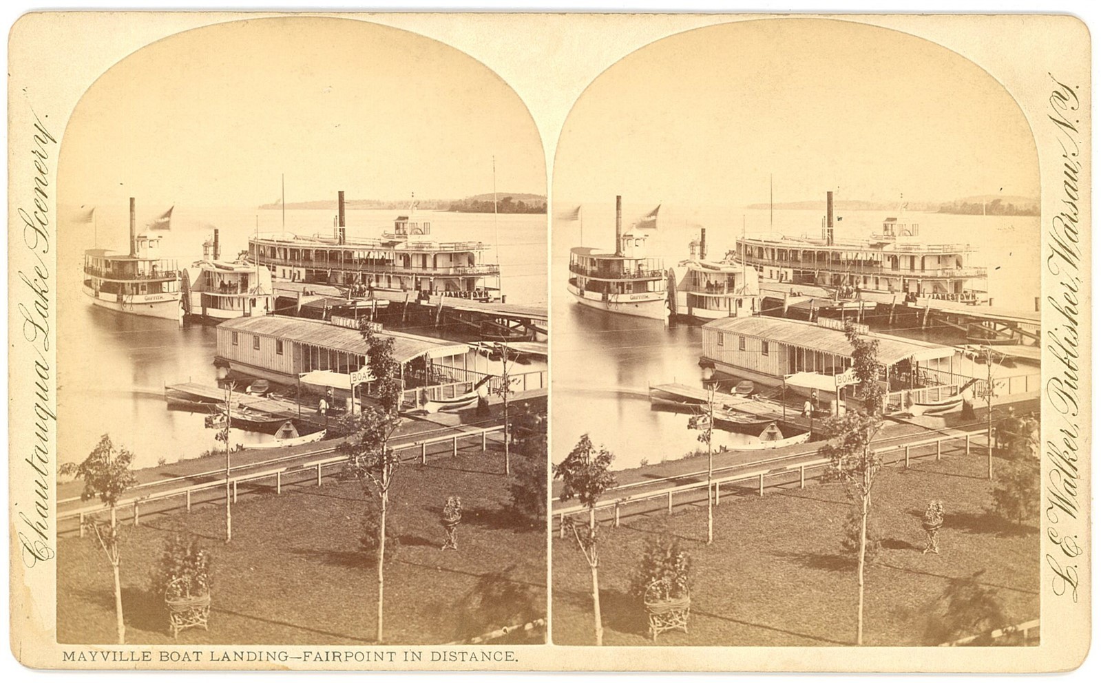NEW YORK STEREOVIEW - Chautauqua Lake - Mayville Boat Landing - LE Walker 1880s