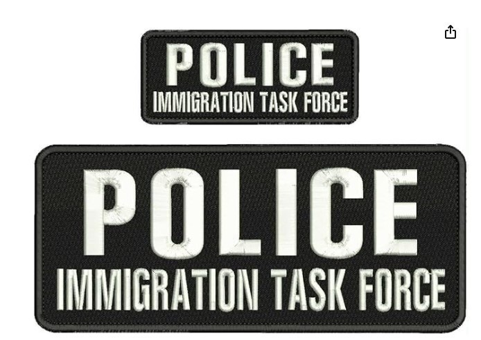 POLICE I TASK F EMB PATCH 4X10 2X5 HOOK ON BACK WHITE ON BLACK