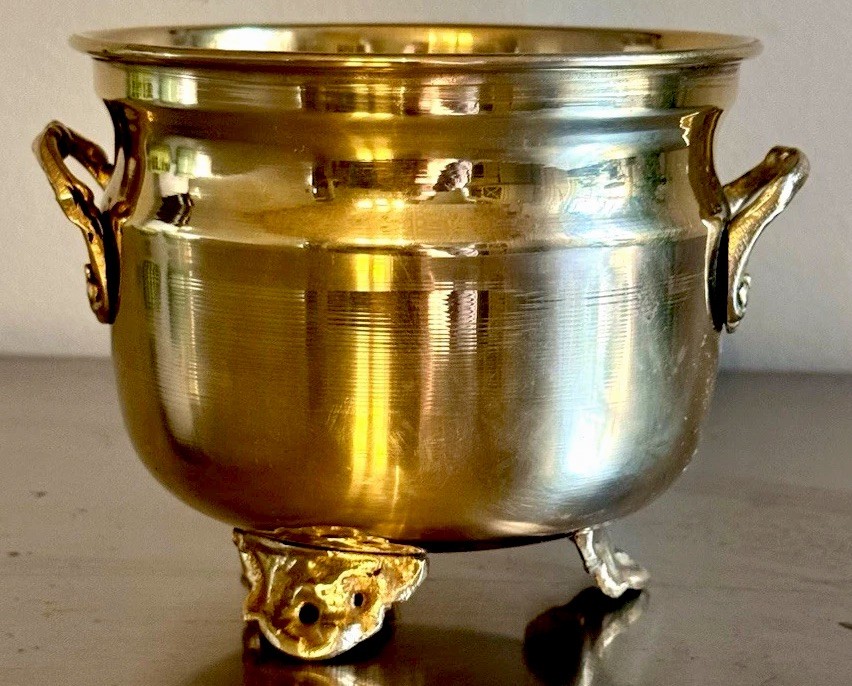 Vintage Solid Brass Ornate Planter Pot