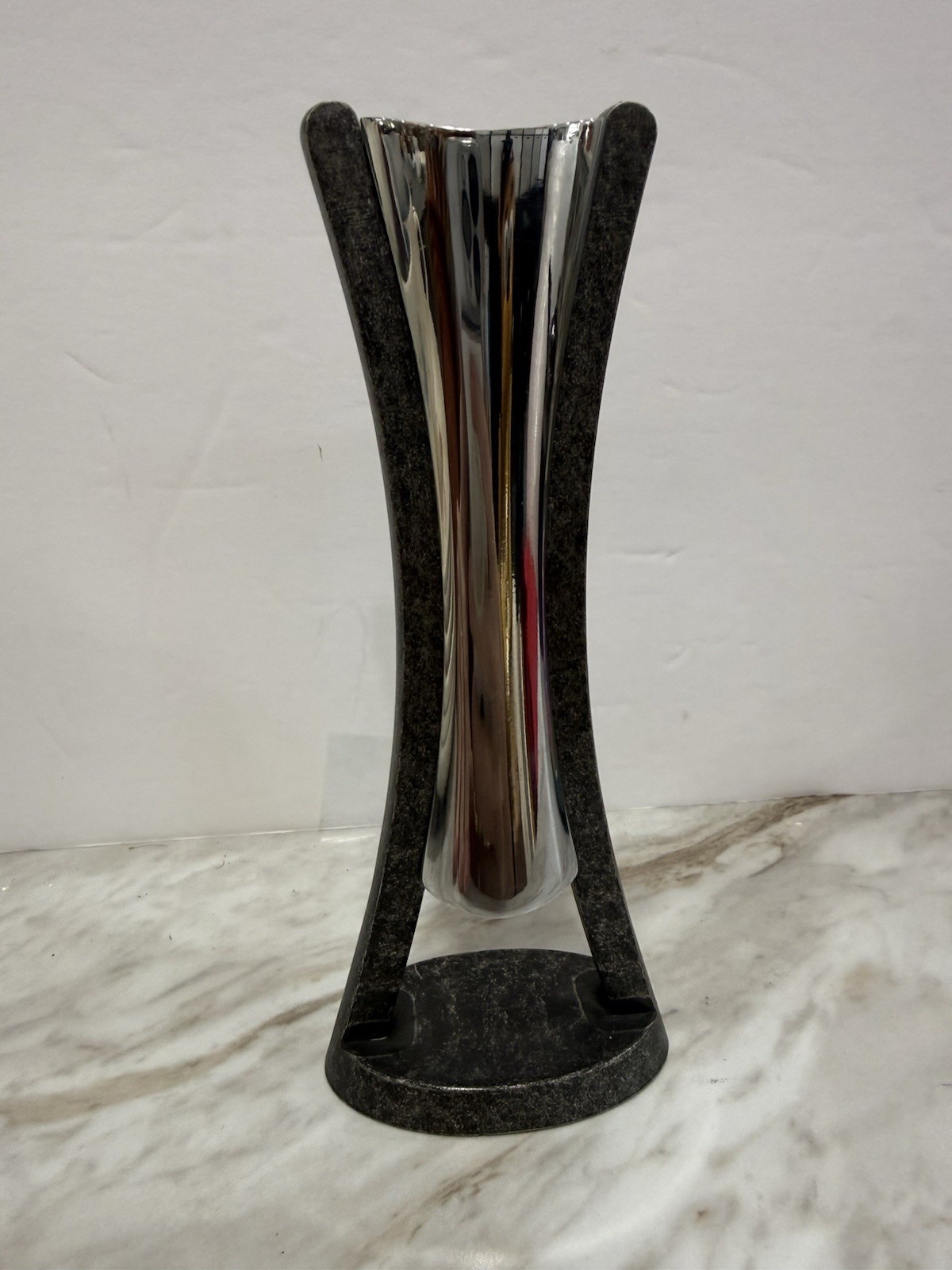 Nambe Anvil Metal Candlestick  6.5 In by Neil Cohen Silver Modern Brutalist