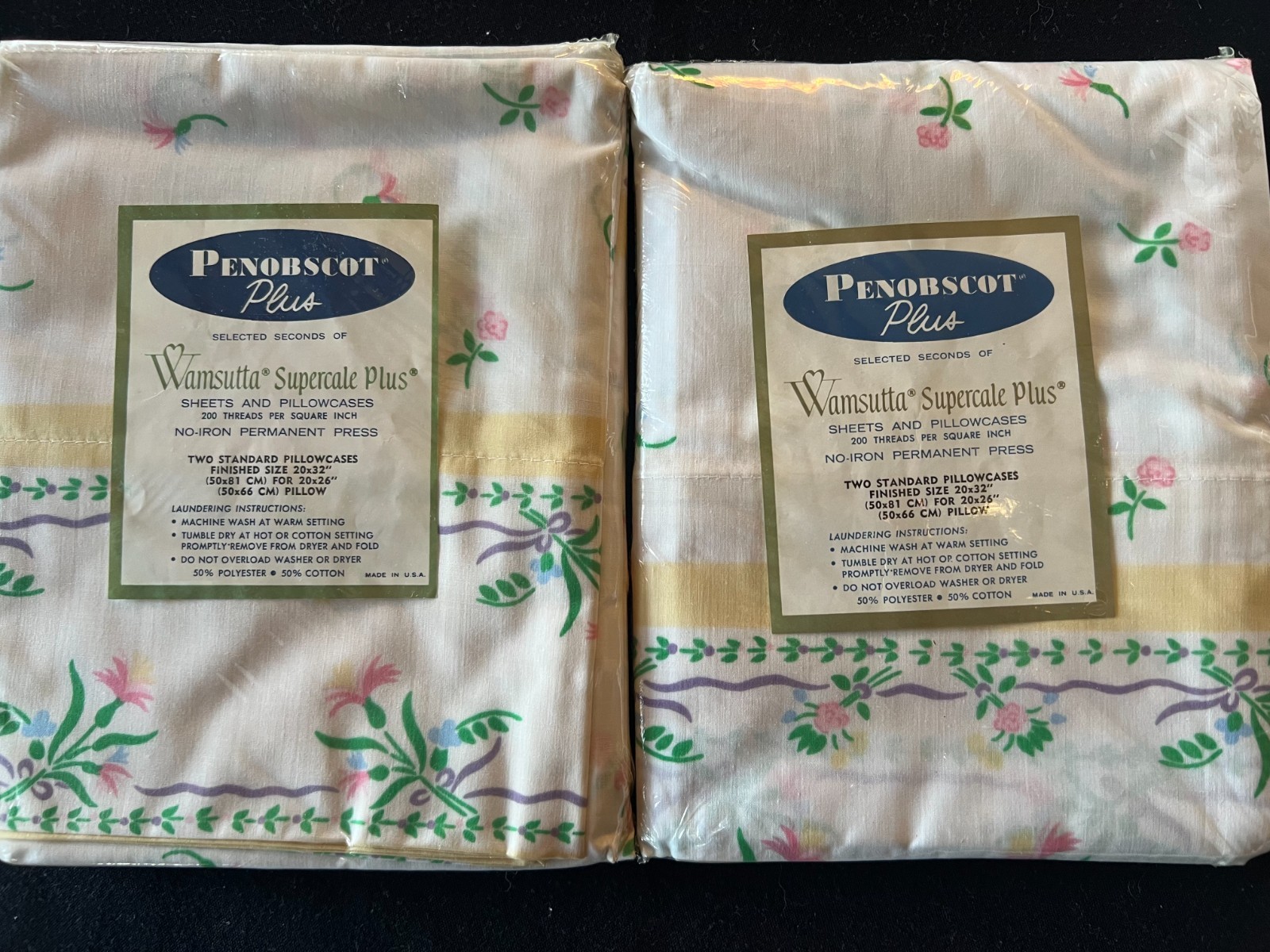 Vintage NIP Wamsutta Supercale Floral 2 Pair Pillowcases Penobscot Made USA