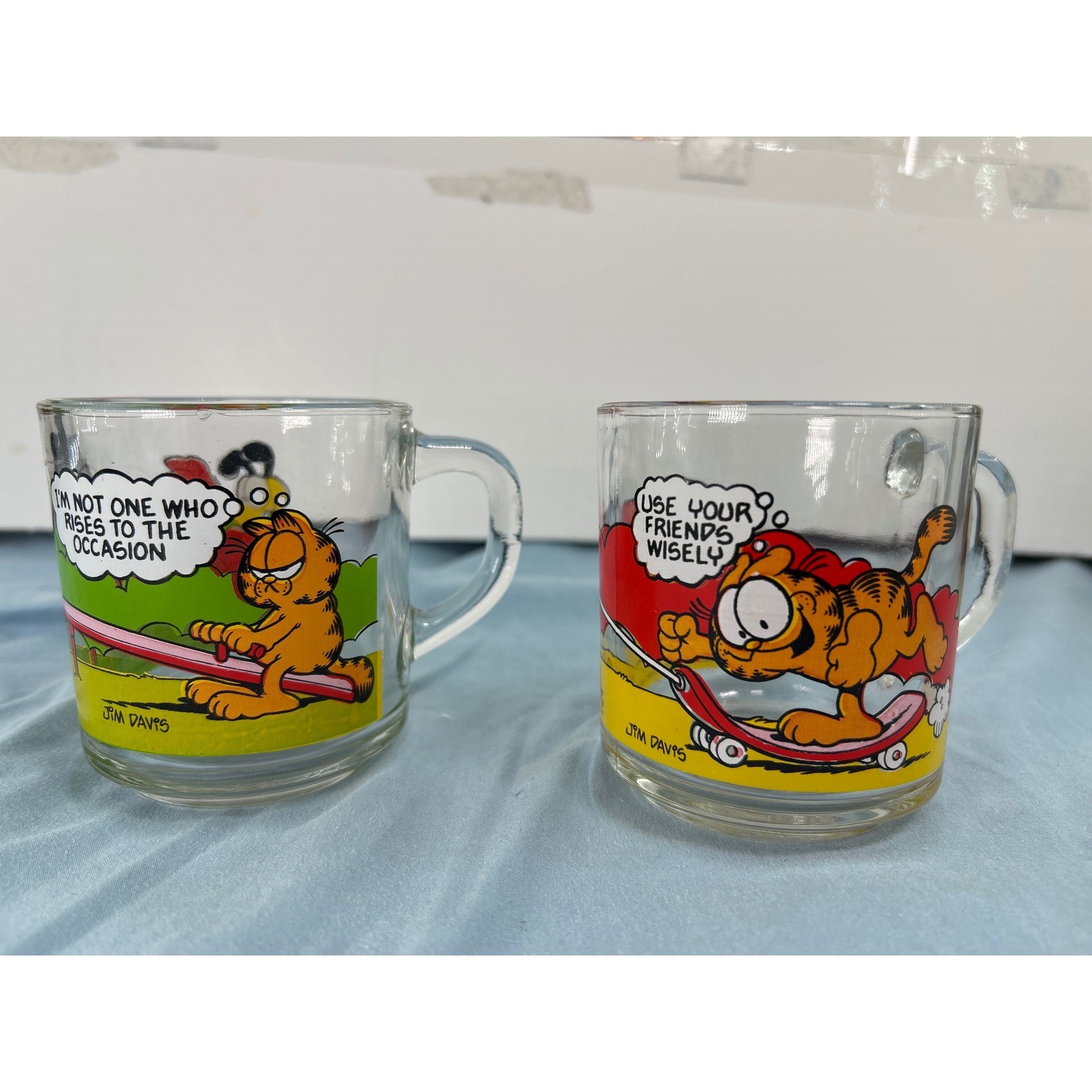 Vintage 1978/1980 Garfield McDonalds Glass Mugs Set of 2 Jim Davis Comic Cups