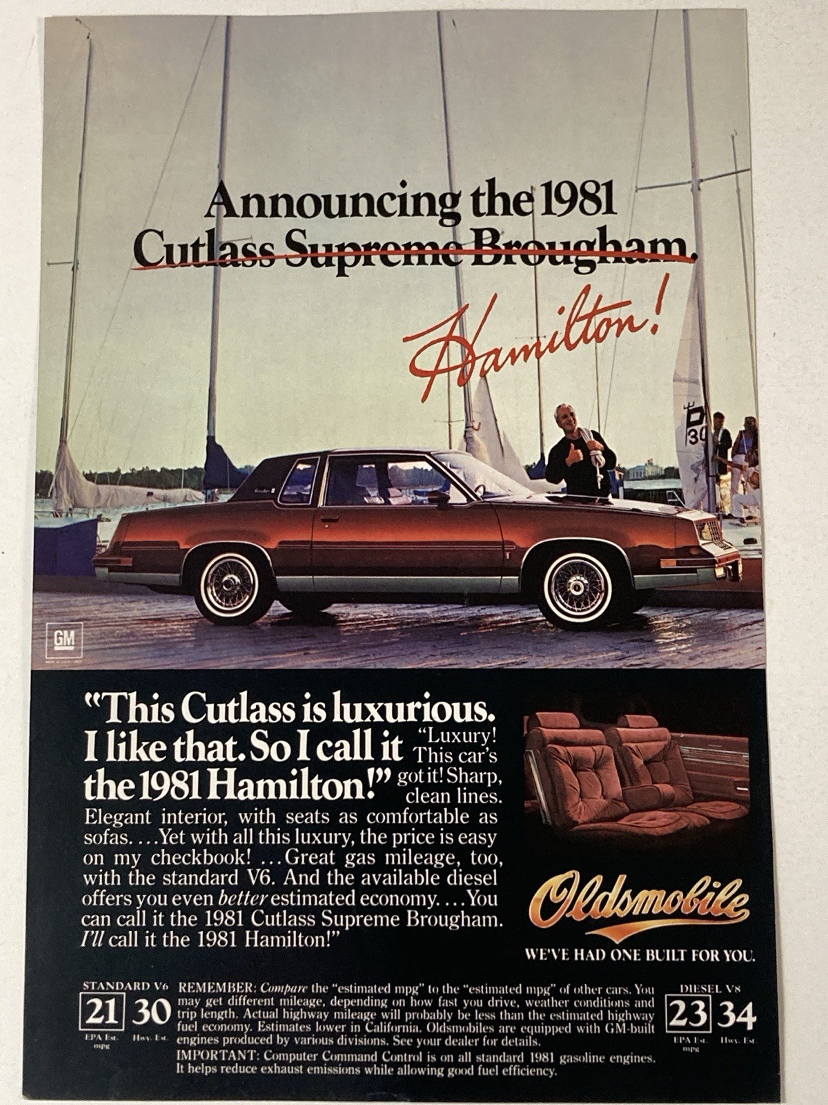 1981 Oldsmobile Cutlass Supreme Brougham Print Ad Hamilton 1981 Oldsmobile Cutlass Supreme Brougham Print Ad Hamilton