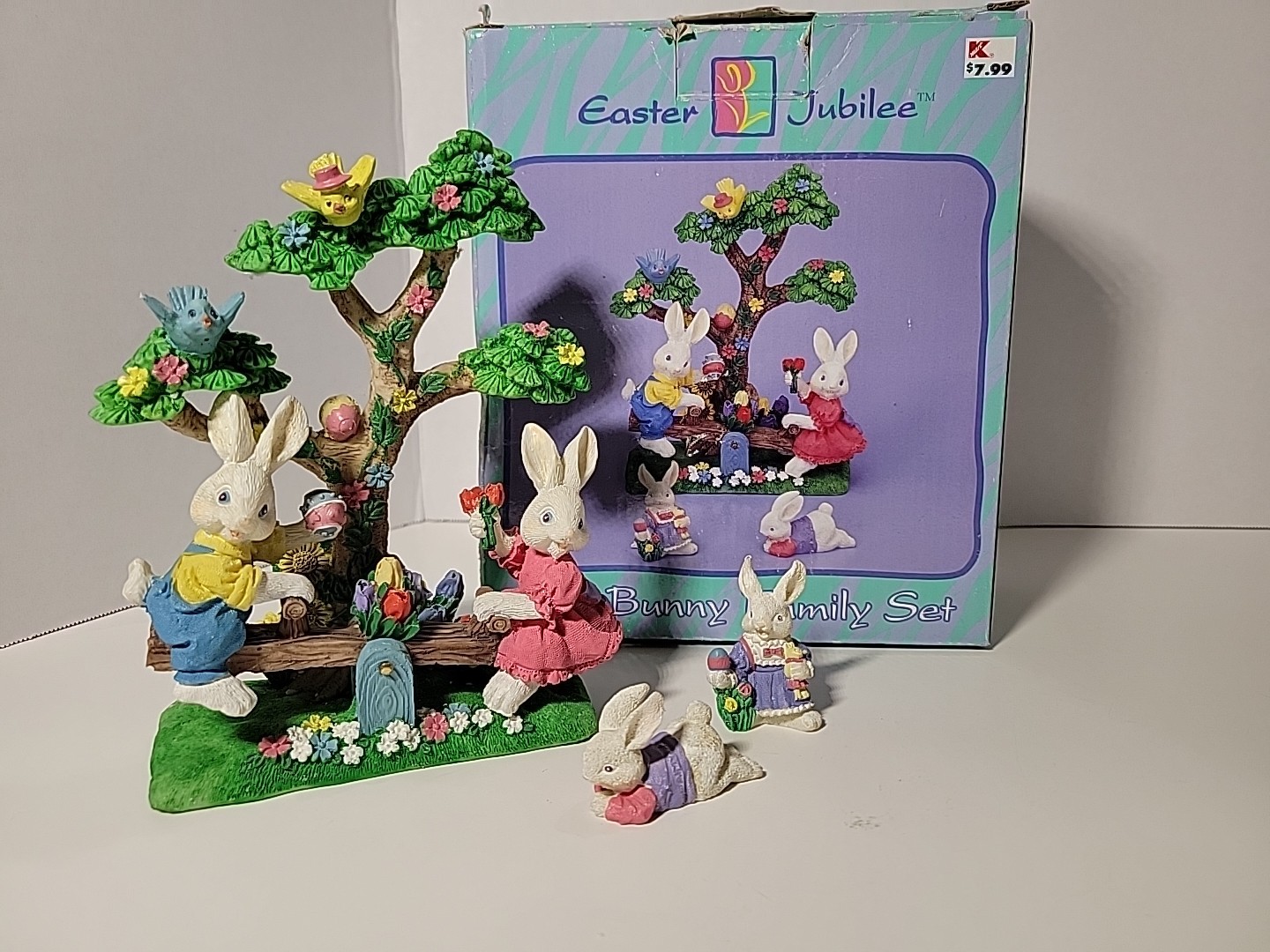 Vtg Jubilee Easter Bunny SeeSaw Easter Village Decor In Original Box HTF 