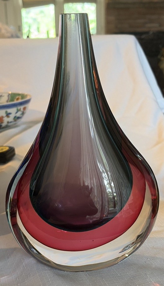 MCM Murano Art glass Unsigned Teardrop Vase Blue Violet Red 10” 6.6 lbs MCM Murano Art glass Unsigned Teardrop Vase Blue Violet Red 10” 6.6 lbs