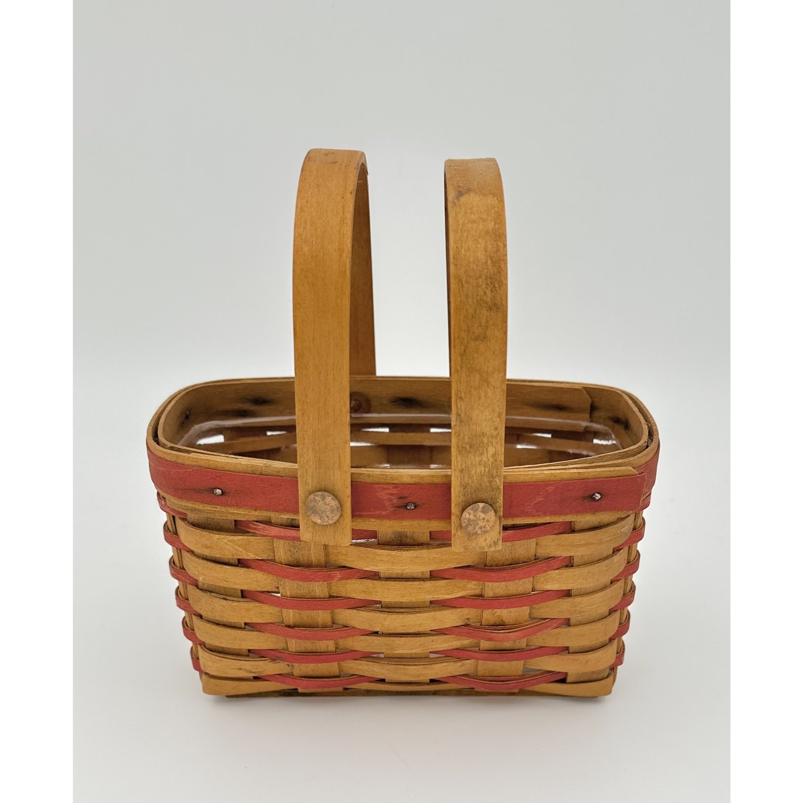 Longaberger Small Woven Splint Basket, Rust Accent Weave, Double Handle, 6.5\ Longaberger Small Woven Splint Basket, Rust Accent Weave, Double Handle, 6.5\