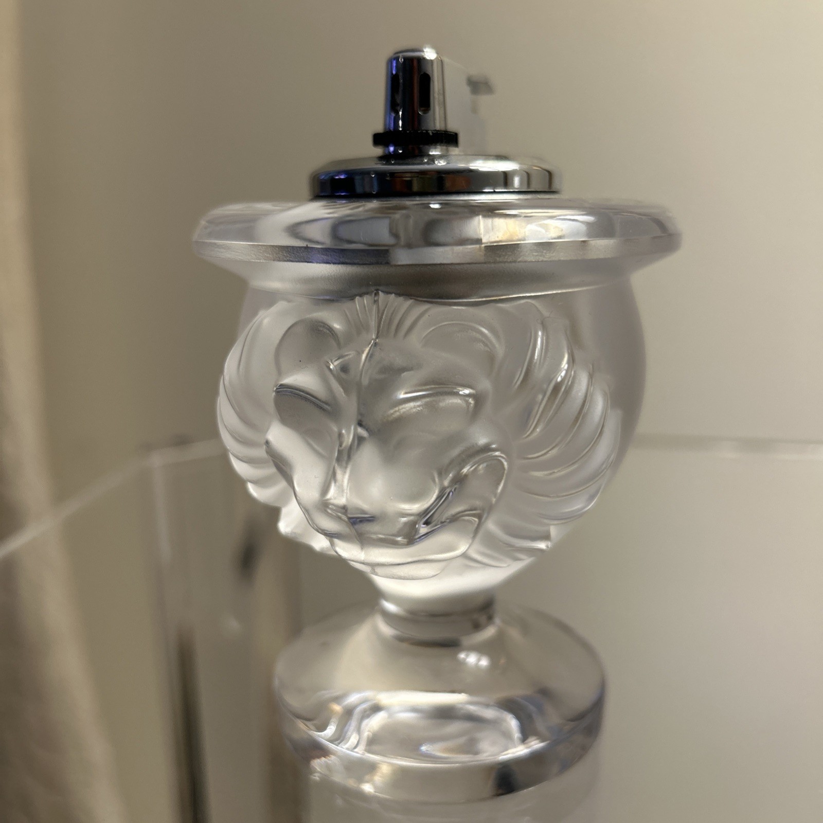 Lalique Crystal Lion Head Cigarette Lighter French Art Glass Lalique Crystal Lion Head Cigarette Lighter French Art Glass