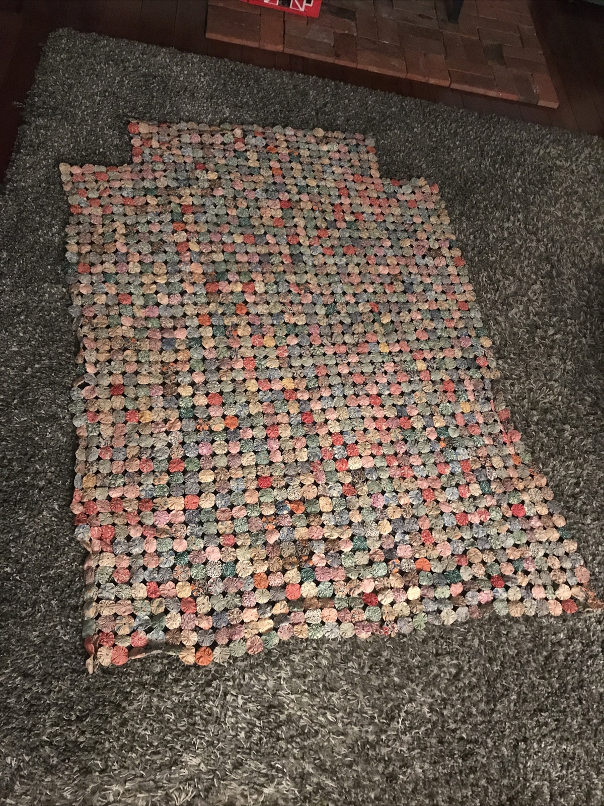 Antique 20s 1930s Folk Art Quilt Blanket Circles Fabric 66” Country Primitive Antique 20s 1930s Folk Art Quilt Blanket Circles Fabric 66” Country Primitive
