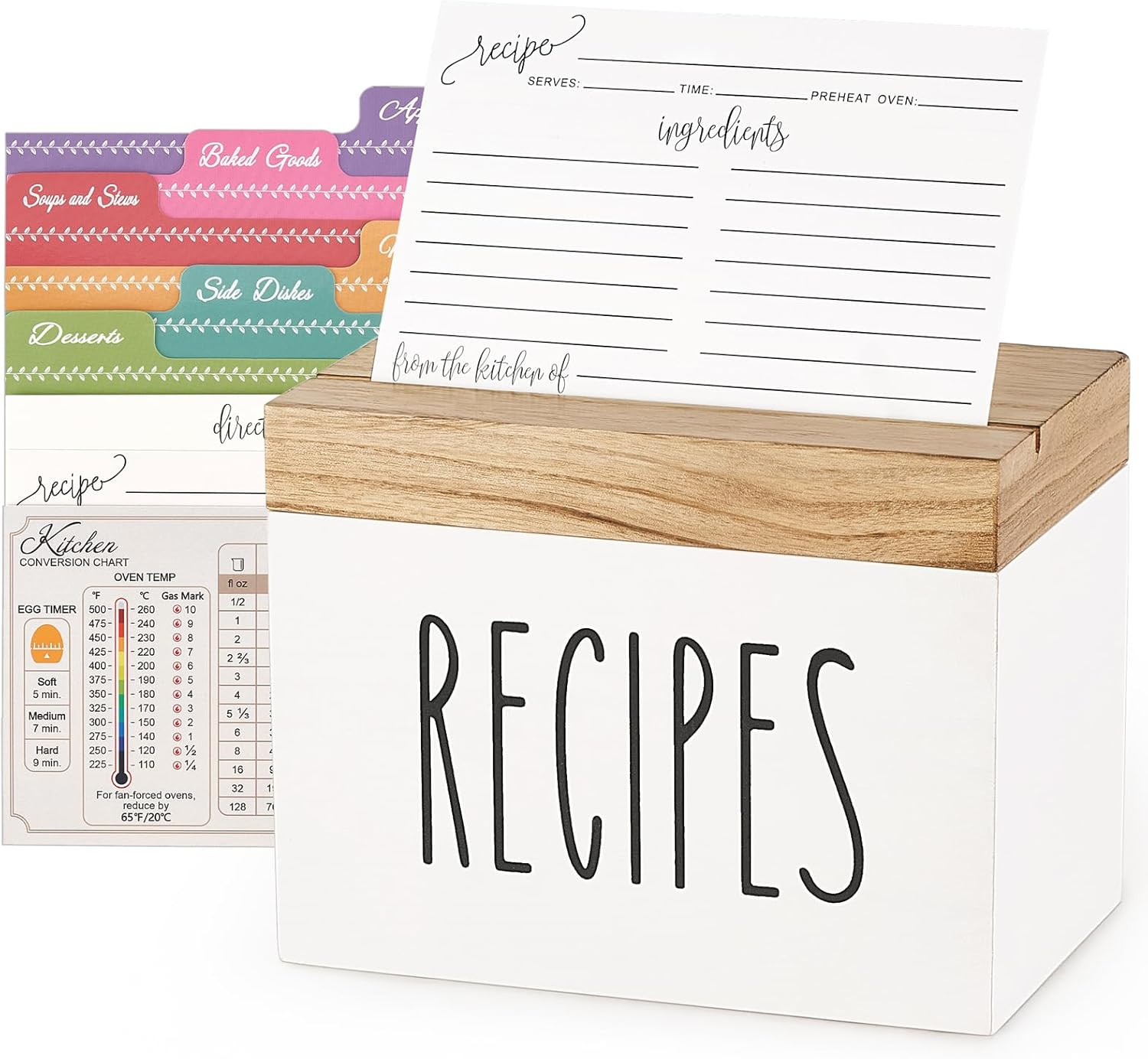 Dahey Wooden Recipe Box White Recipe Organizer with 100 Recipe Cards and 6 Divid Dahey Wooden Recipe Box White Recipe Organizer with 100 Recipe Cards and 6 Divid