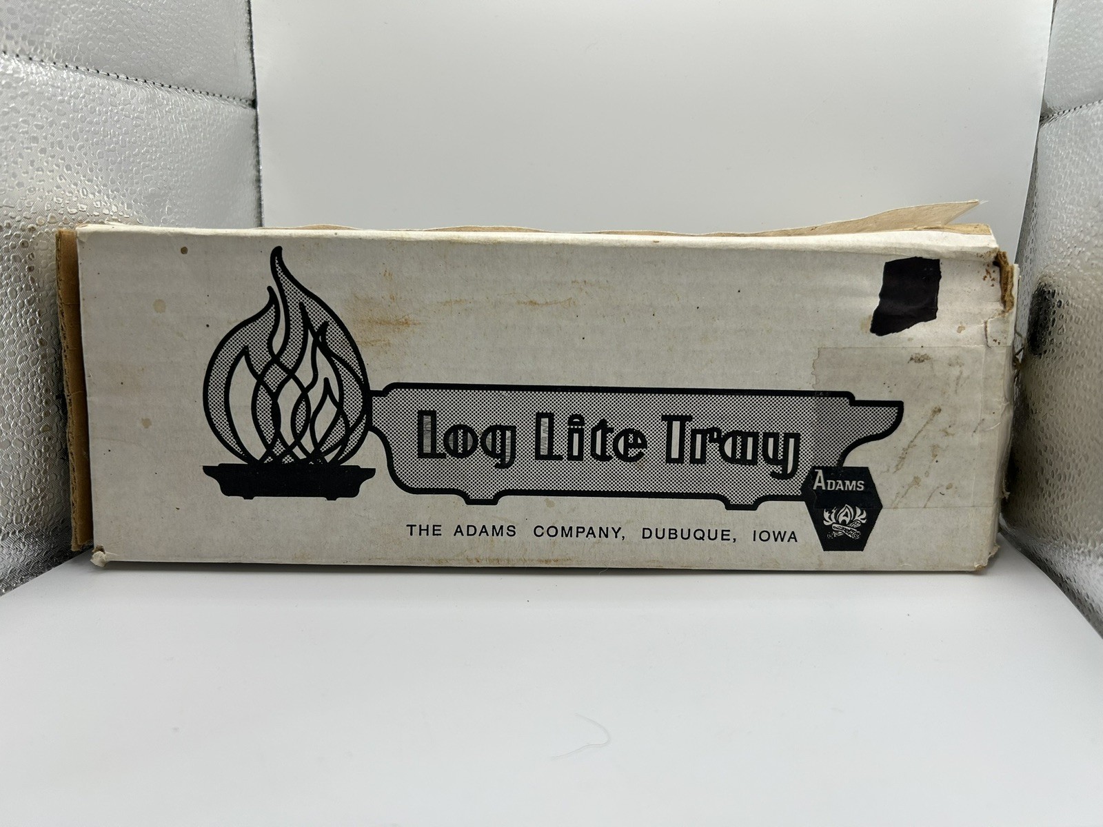 Vintage ADAMS Cast Iron Log Lite Tray Dubuque Iowa W/Original Box & Instructions