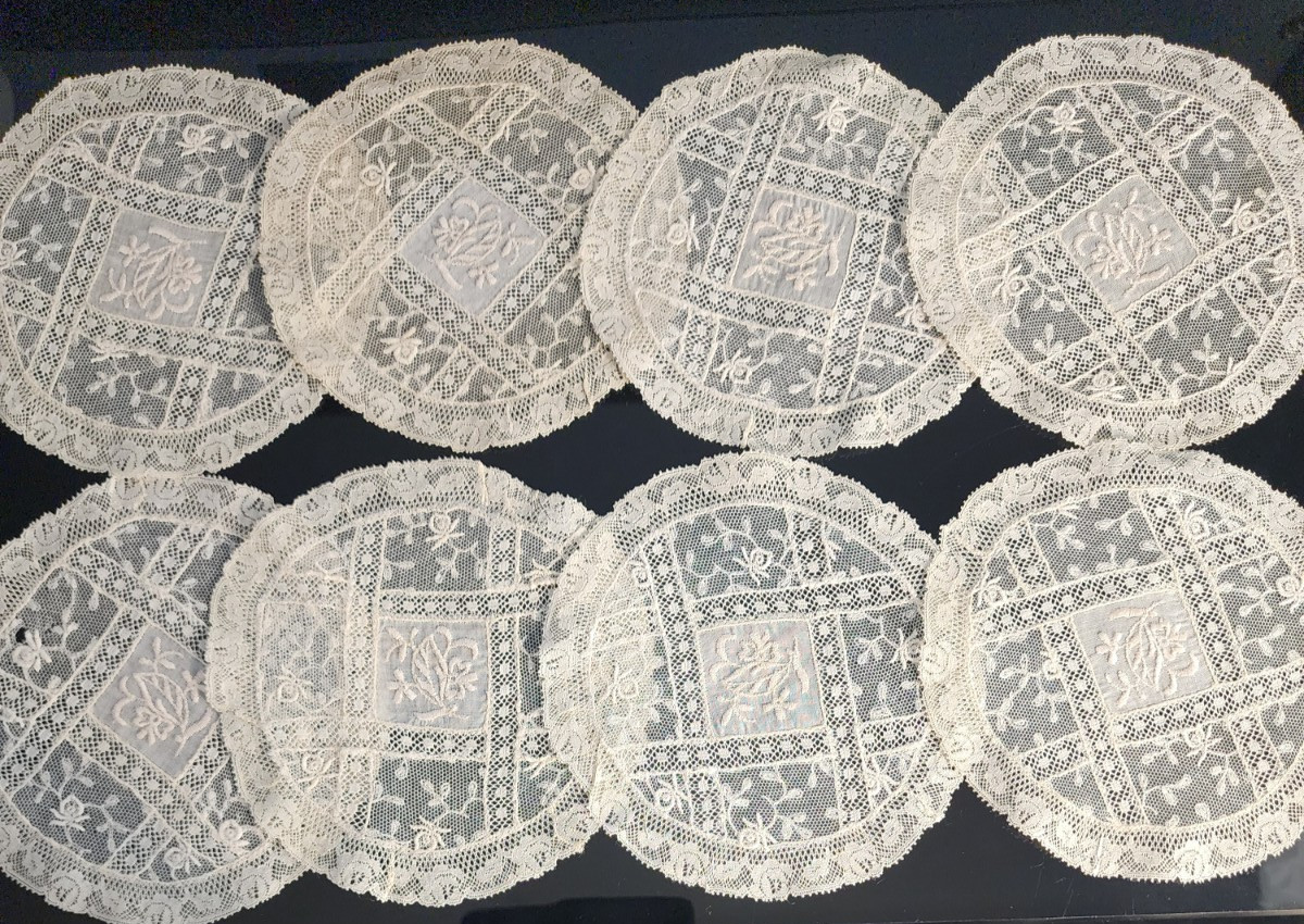 Vintage Normandy Flanders Bobbin Lace Cocktail Napkins Coasters Set of 8 (6