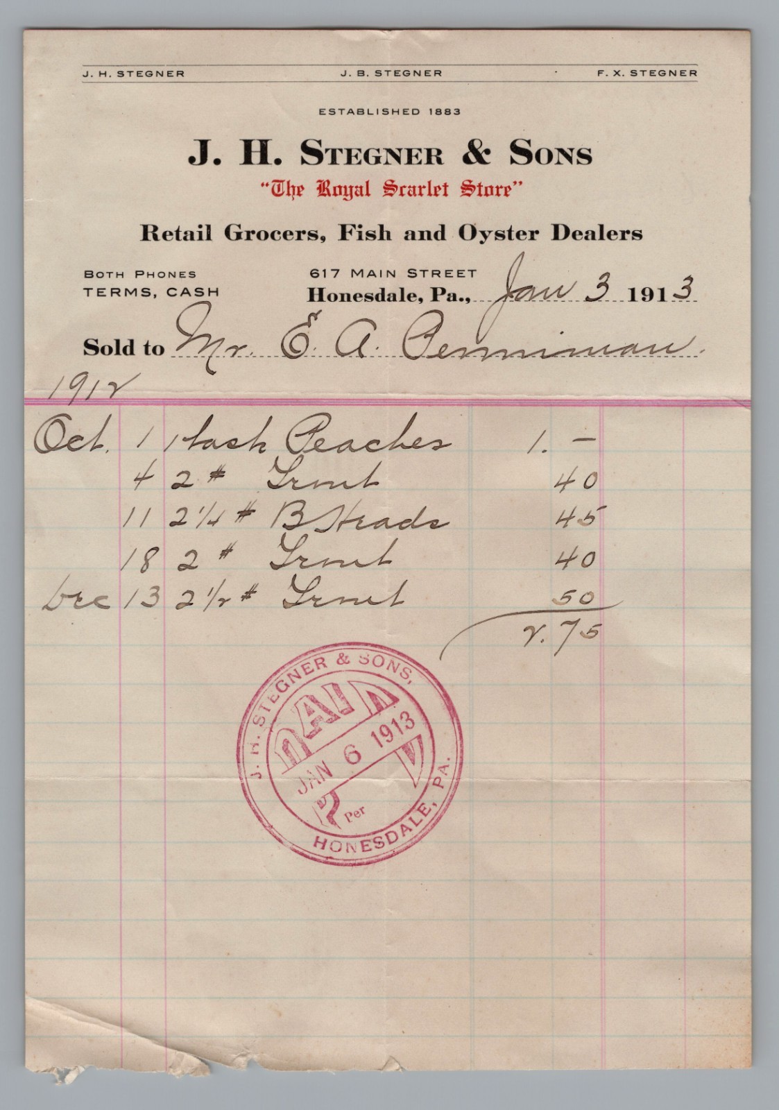 1913 billhead Graham Watts Hardware Honesdale, PA - Ephemera 1913 billhead Graham Watts Hardware Honesdale, PA - Ephemera