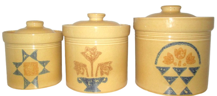 Vintage Pfaltzgraff Stoneware AMERICA three Canister Jars USA Country farmhouse Vintage Pfaltzgraff Stoneware AMERICA three Canister Jars USA Country farmhouse