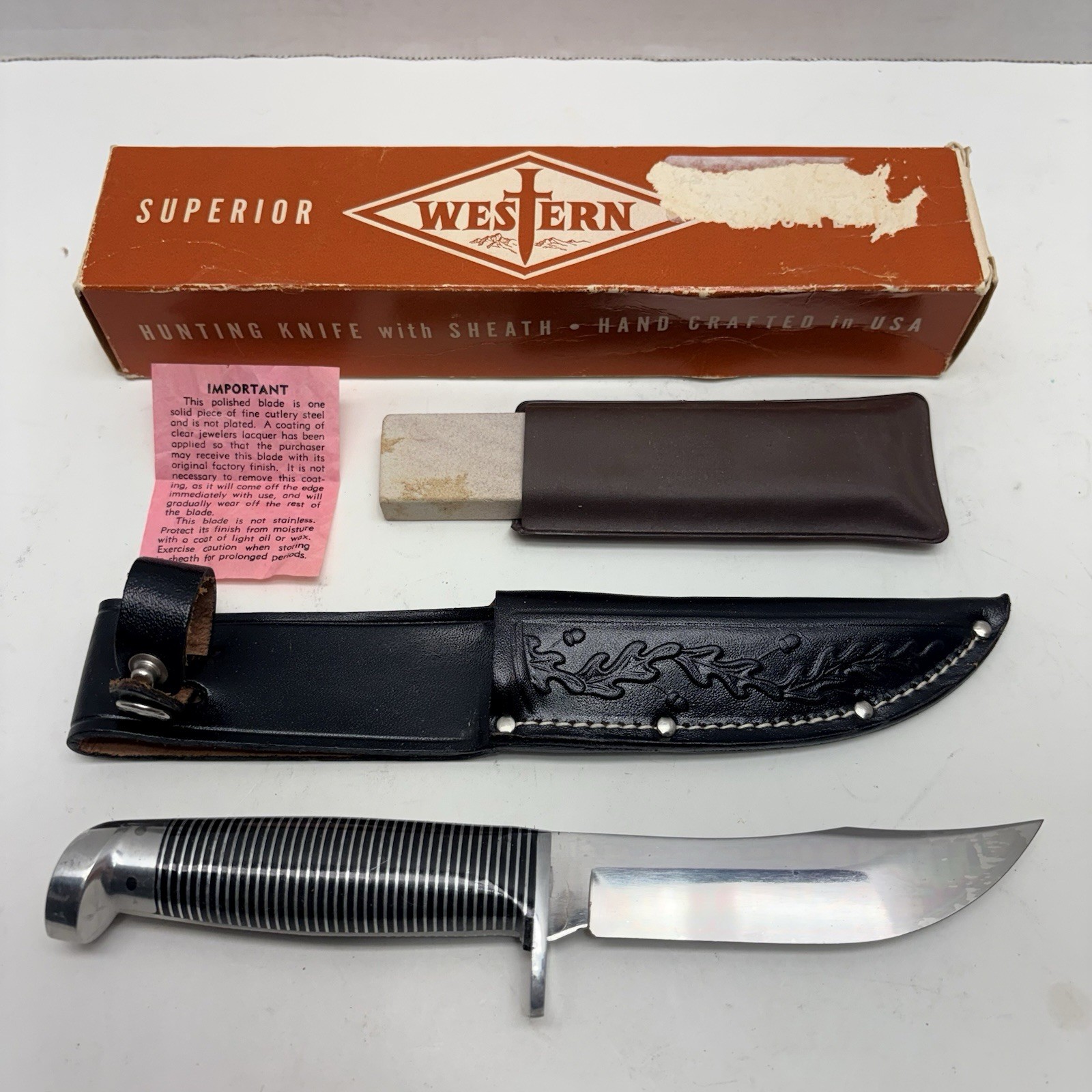 Vtg Western F66 Black Beauty Hunting Knife & Sheath 4 Vtg Western F66 Black Beauty Hunting Knife & Sheath 4