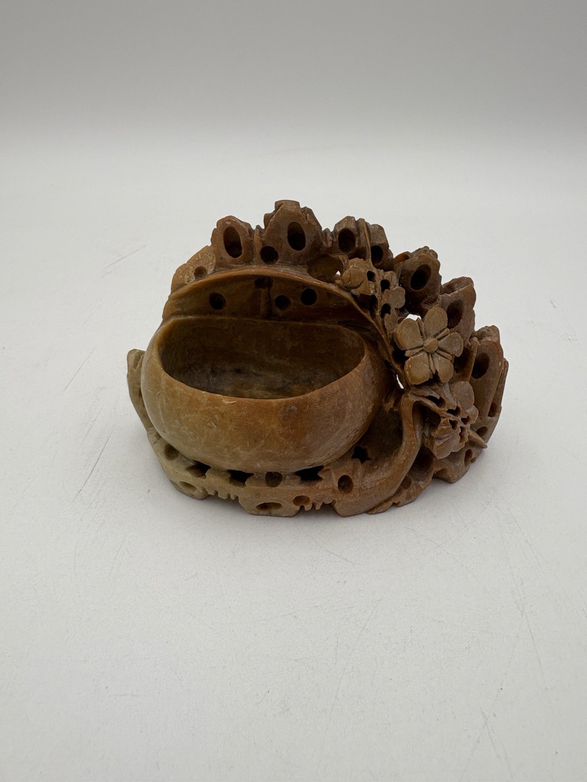 Vintage Chinese Carved Floral Soapstone Vase Trinket Single Vase