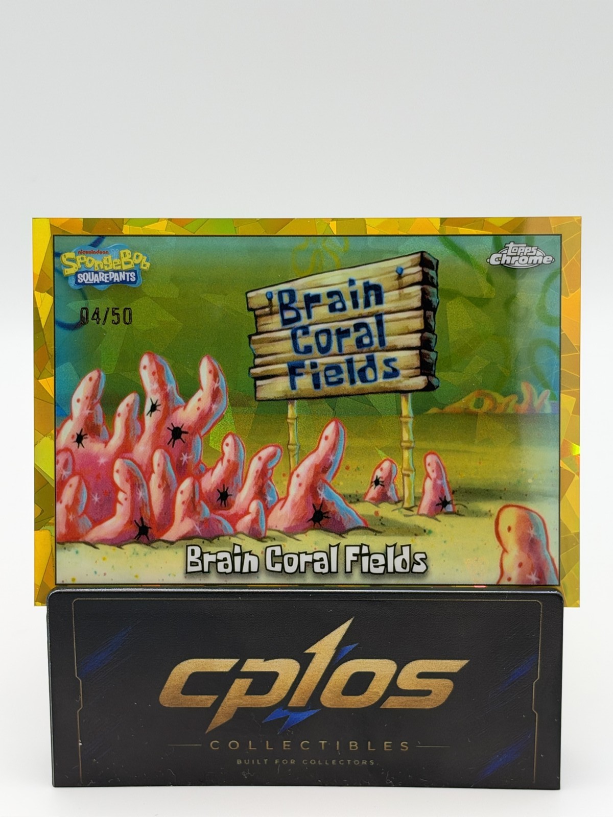 2025 Topps Chrome Sapphire Spongebob 25th Brain Coral Fields #44 Gold 4/50