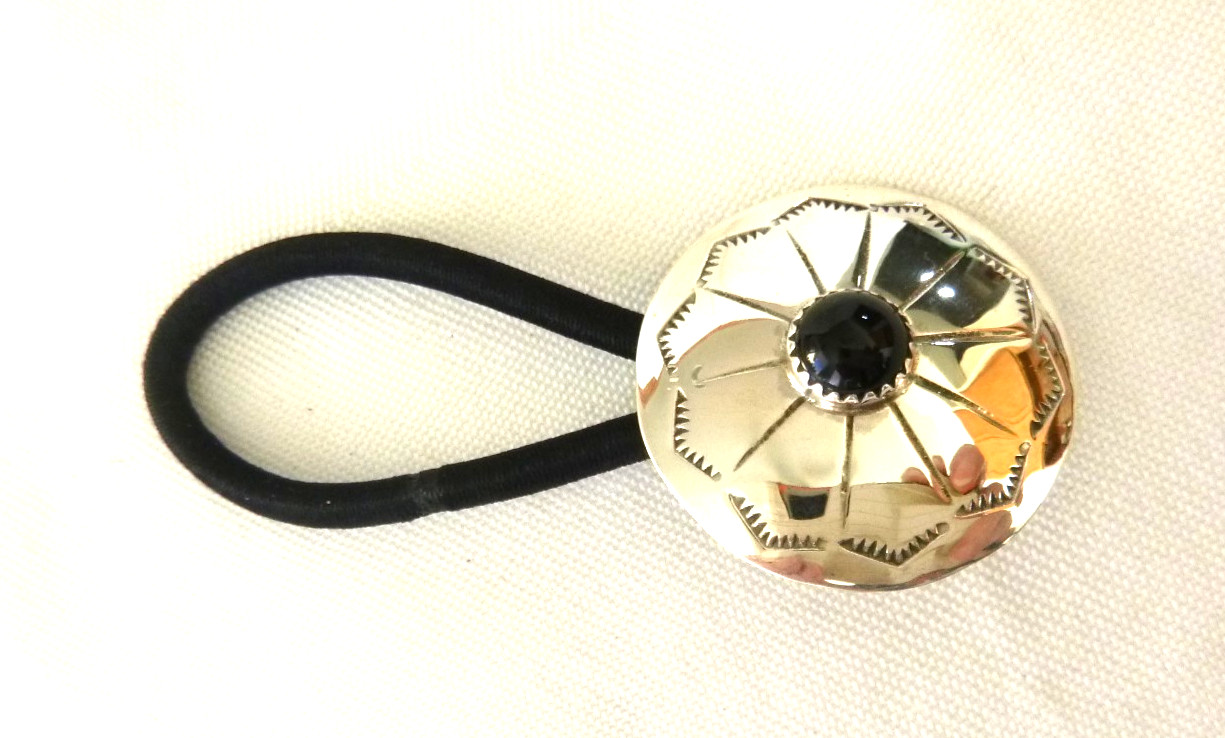 NEW Navajo 925 Sterling Silver Concho Pony Tail Hair Wrap Black Onyx Cabochon
