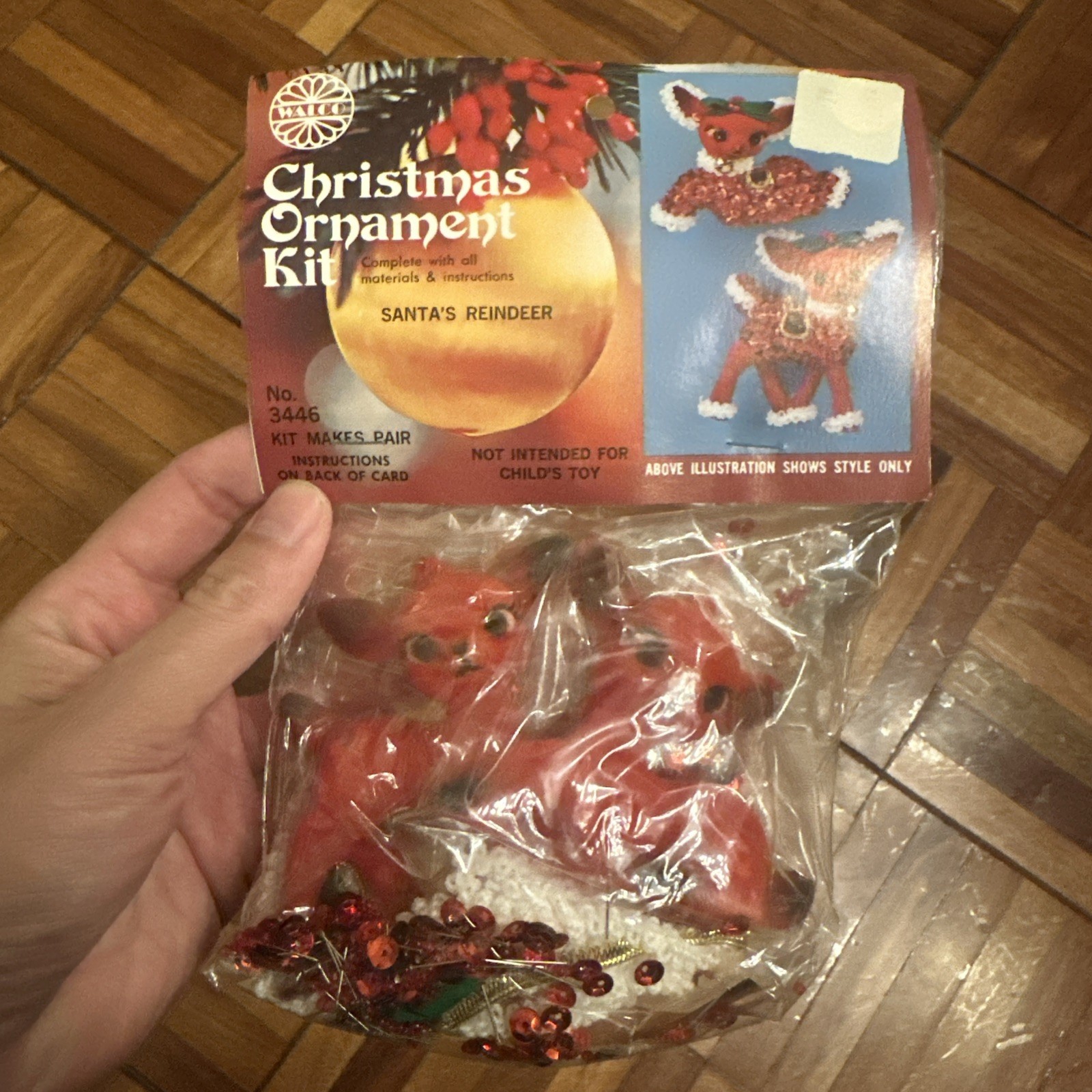 Walco Vintage 1976 Christmas Ornament Kit crafts Santa\'s Reindeer Pair  NEW NOS