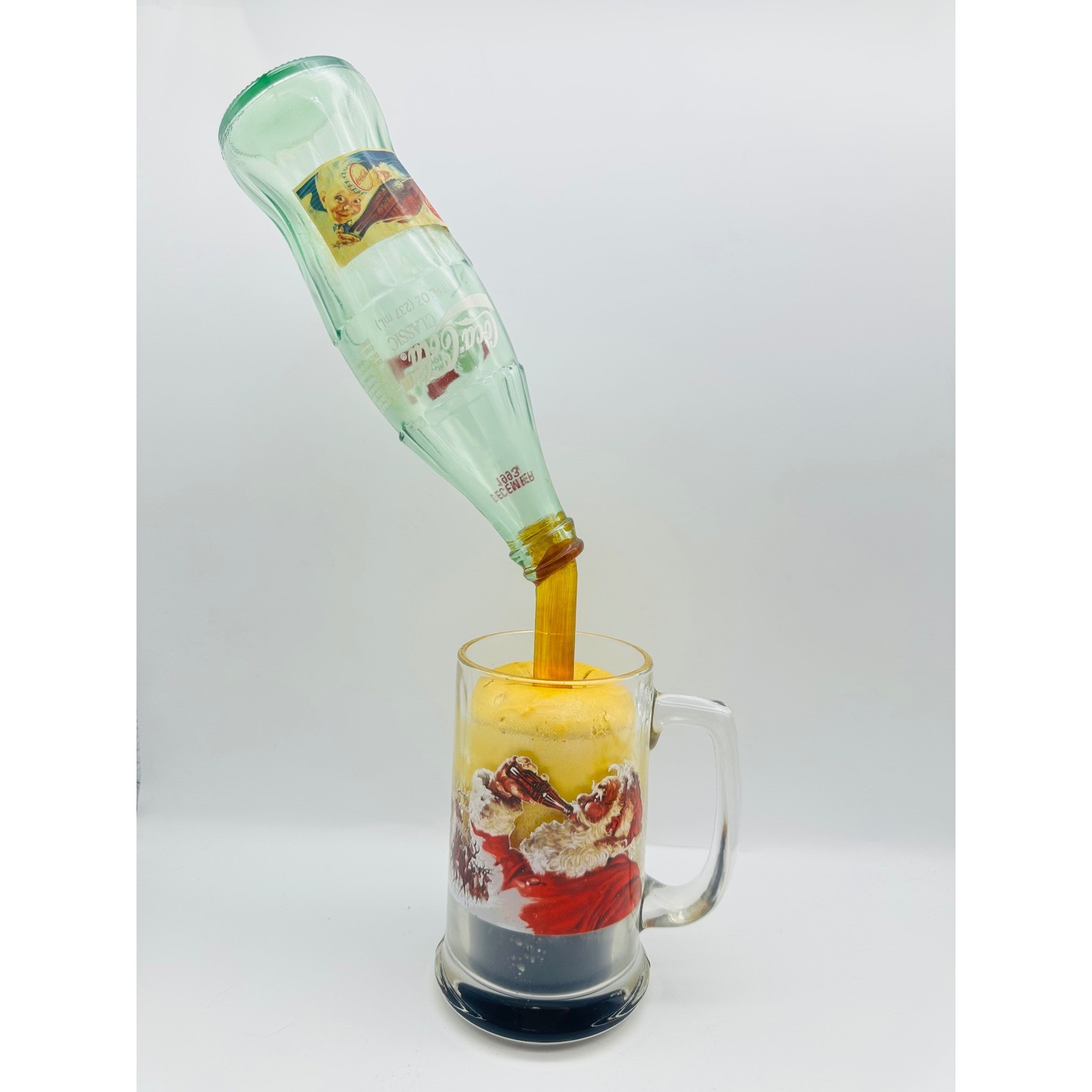 Vintage Frozen Moments Style 1993 Coca-Cola Glass Bottle Santa Mug 13.5\ Vintage Frozen Moments Style 1993 Coca-Cola Glass Bottle Santa Mug 13.5\