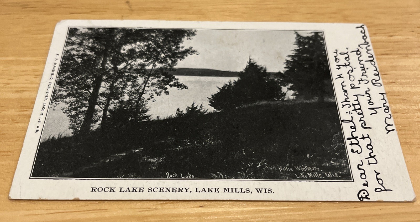Antique Wisconsin Postcard LAKE MILLS Rock Lake Scene 1906