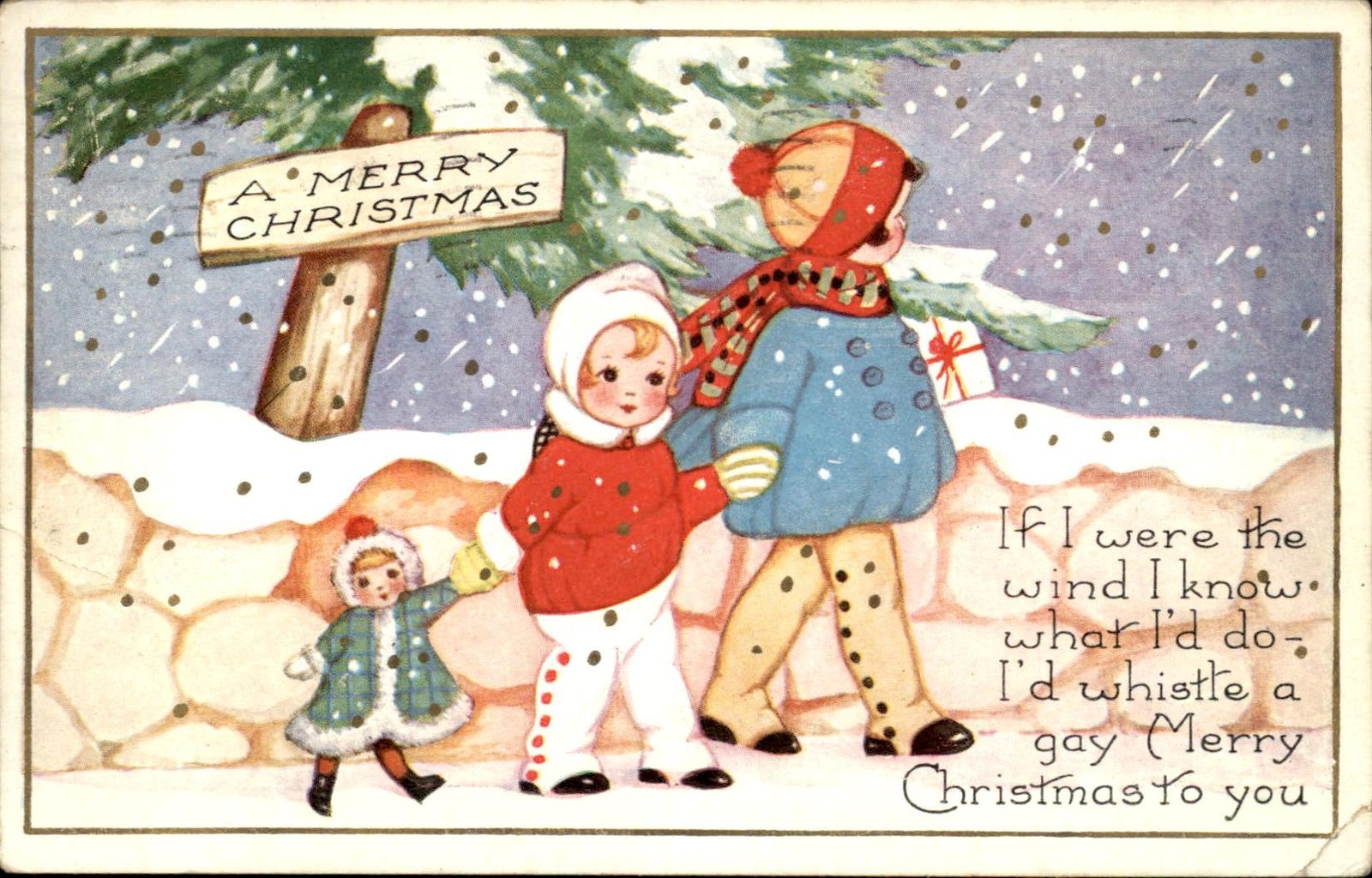 Christmas Children in Snowy Walk Whitney c1910s-20s Vintage Postcard Christmas Children in Snowy Walk Whitney c1910s-20s Vintage Postcard