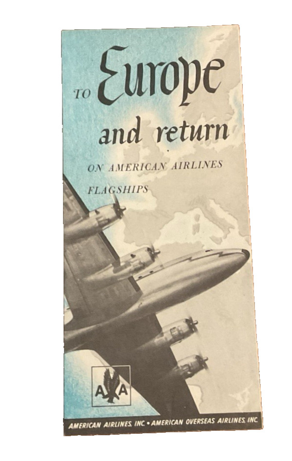 1947 American Overseas Airlines Flagships To Europe And Return Overnight Map J3