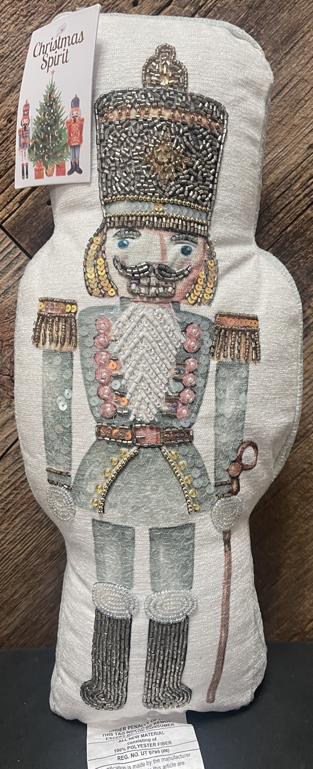 Christmas Nutcracker Accent Pillow Beaded Pink Green Bronze 17” NWT Gorgeous