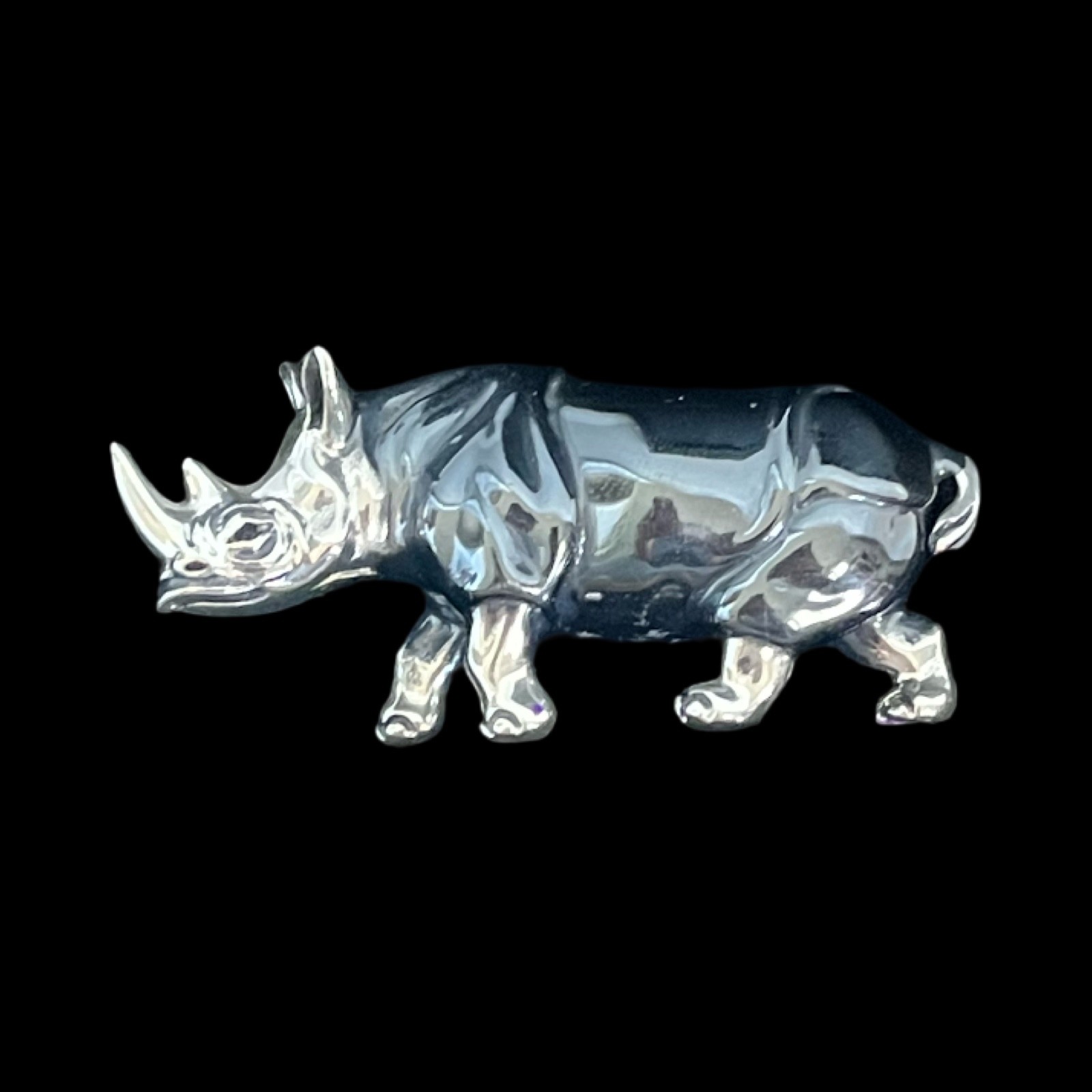 Saturno 925 Sterling Silver Oxidized & Polished Rhinoceros Figurine All Hallmark