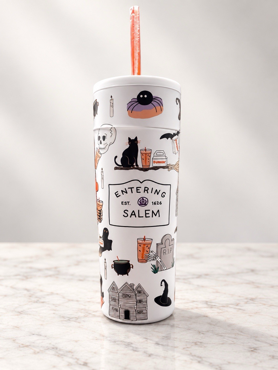 Dunkin Entering Salem 2026 Halloween 22oz Stainless Steel Tumbler With Straw NEW