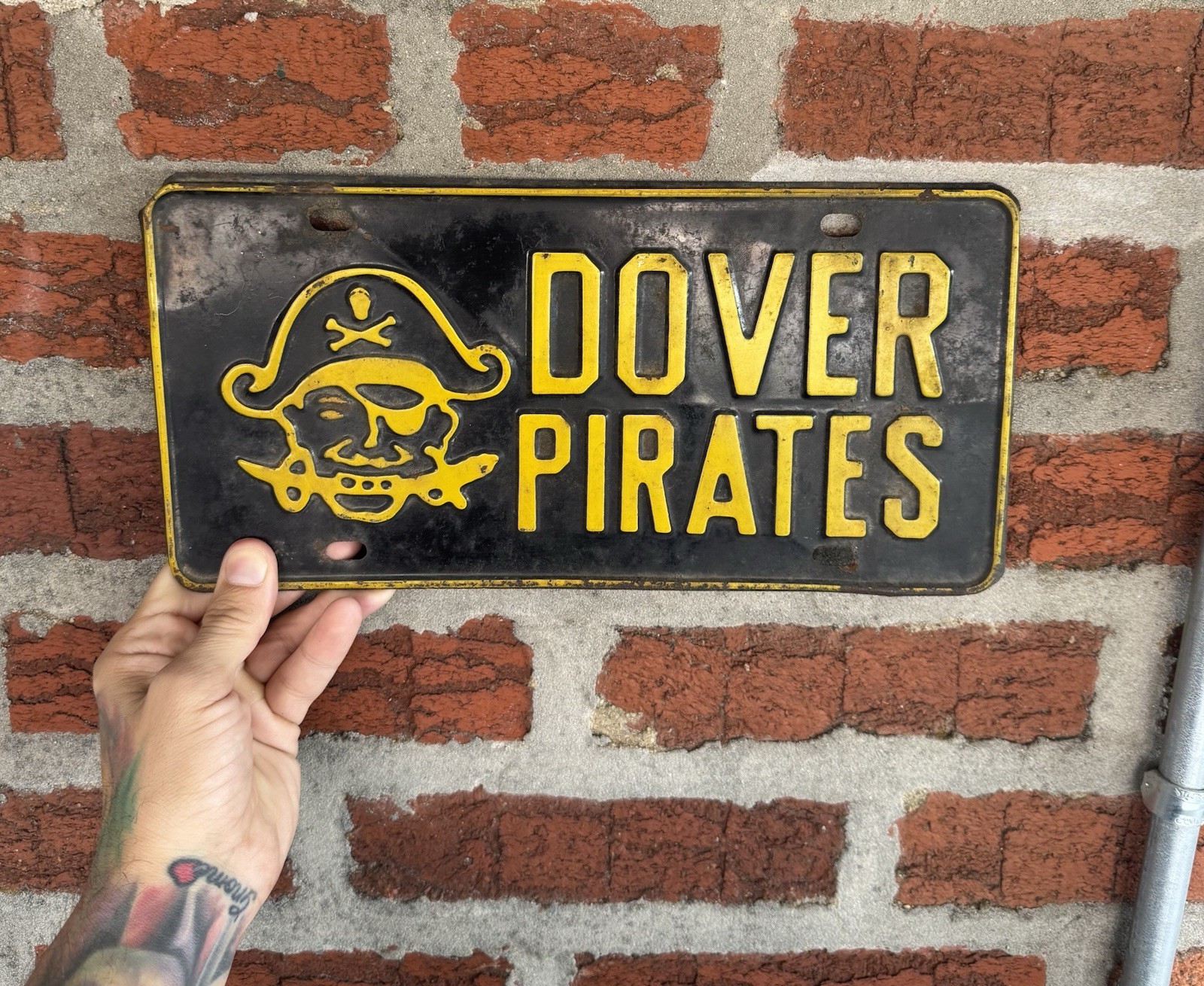 Vintage License Plate—Delaware Dover Pirates—Americana Distressed Black Vintage License Plate—Delaware Dover Pirates—Americana Distressed Black