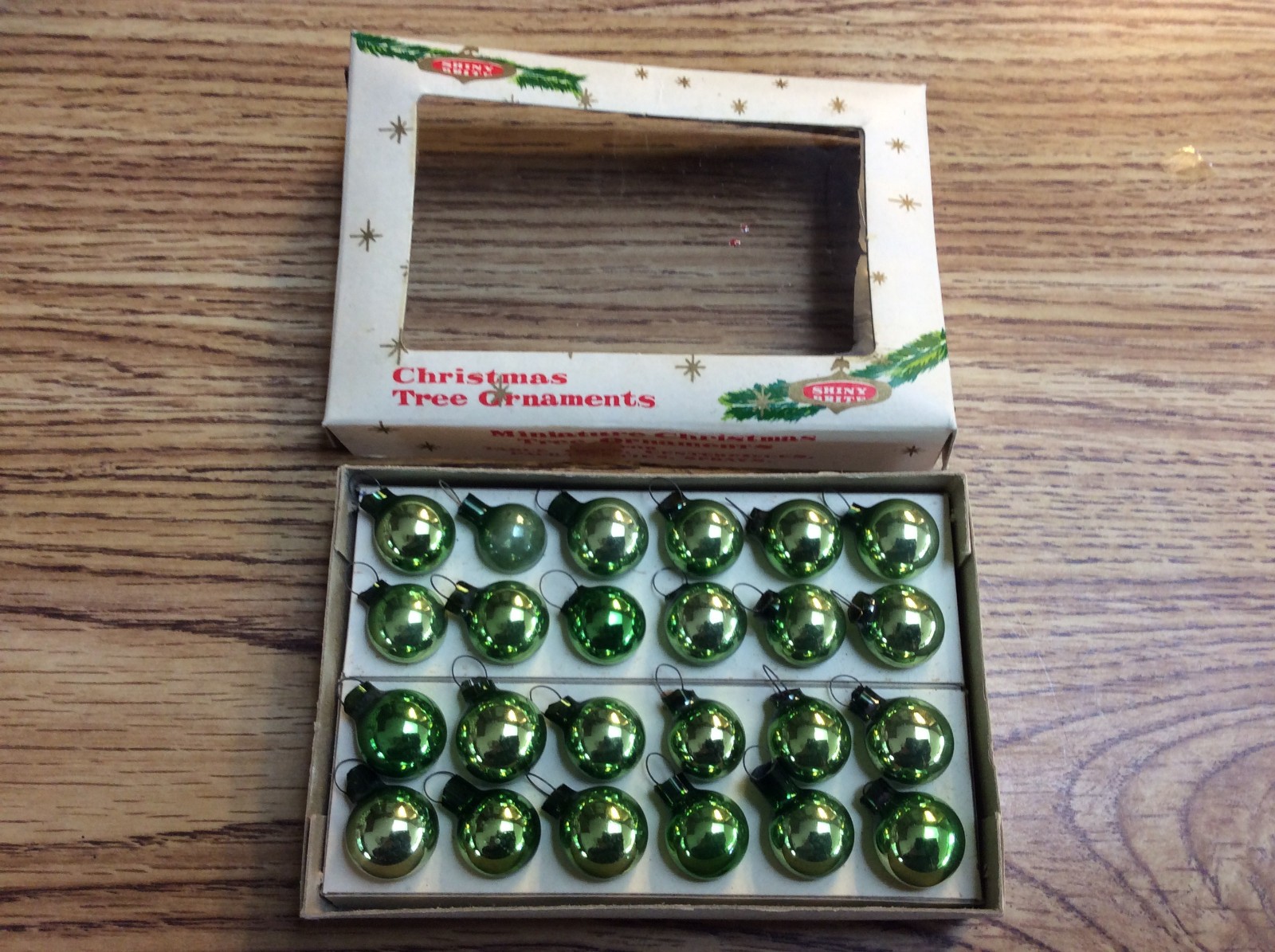 Vintage Shiny Brite Christmas Ornaments Set of 2 Dozen MINI Ornament - All Green