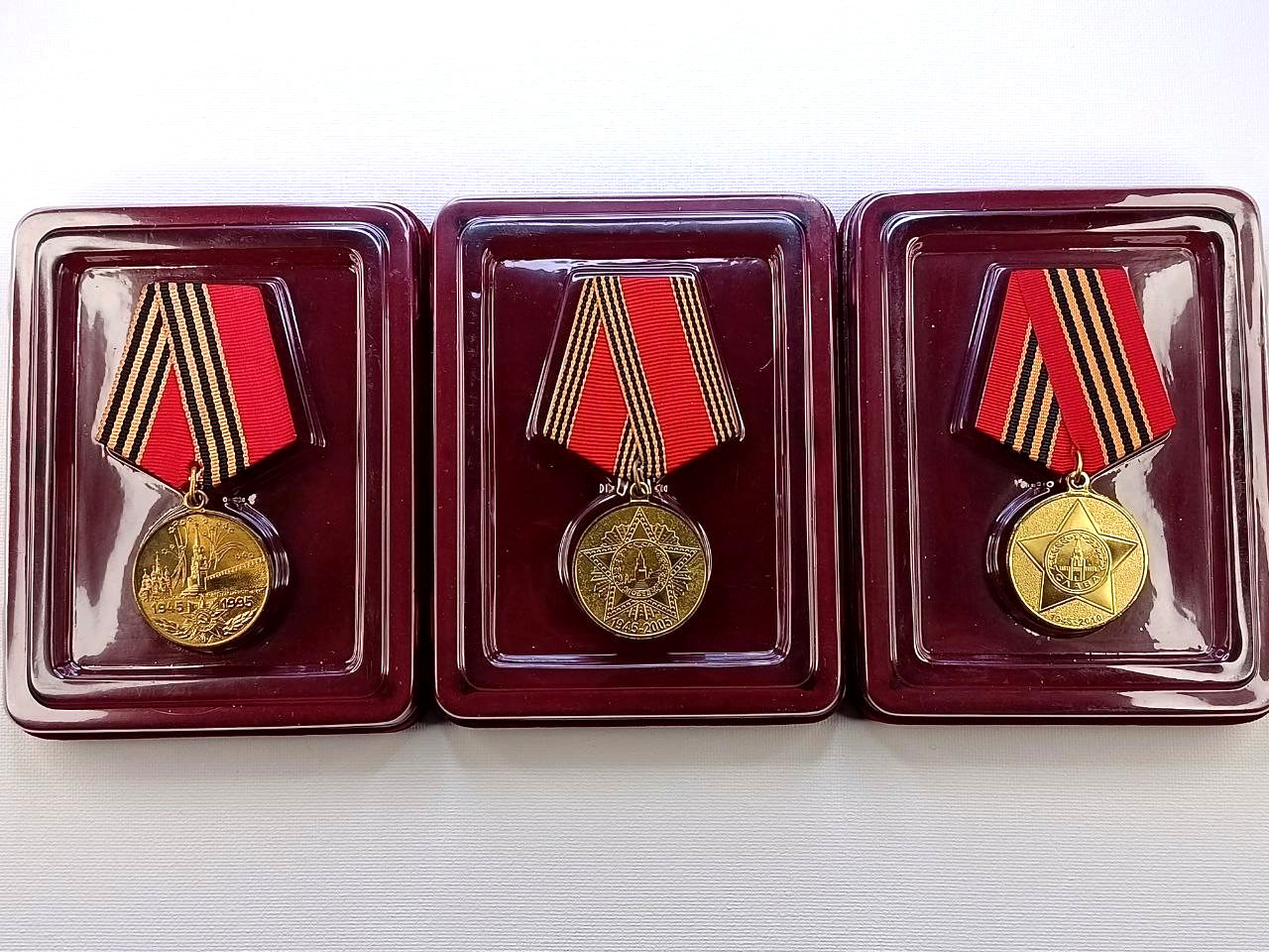 Set of Veteran Medals Victory in WW2 1941-1945 Great Patriotic War USSR in Cases