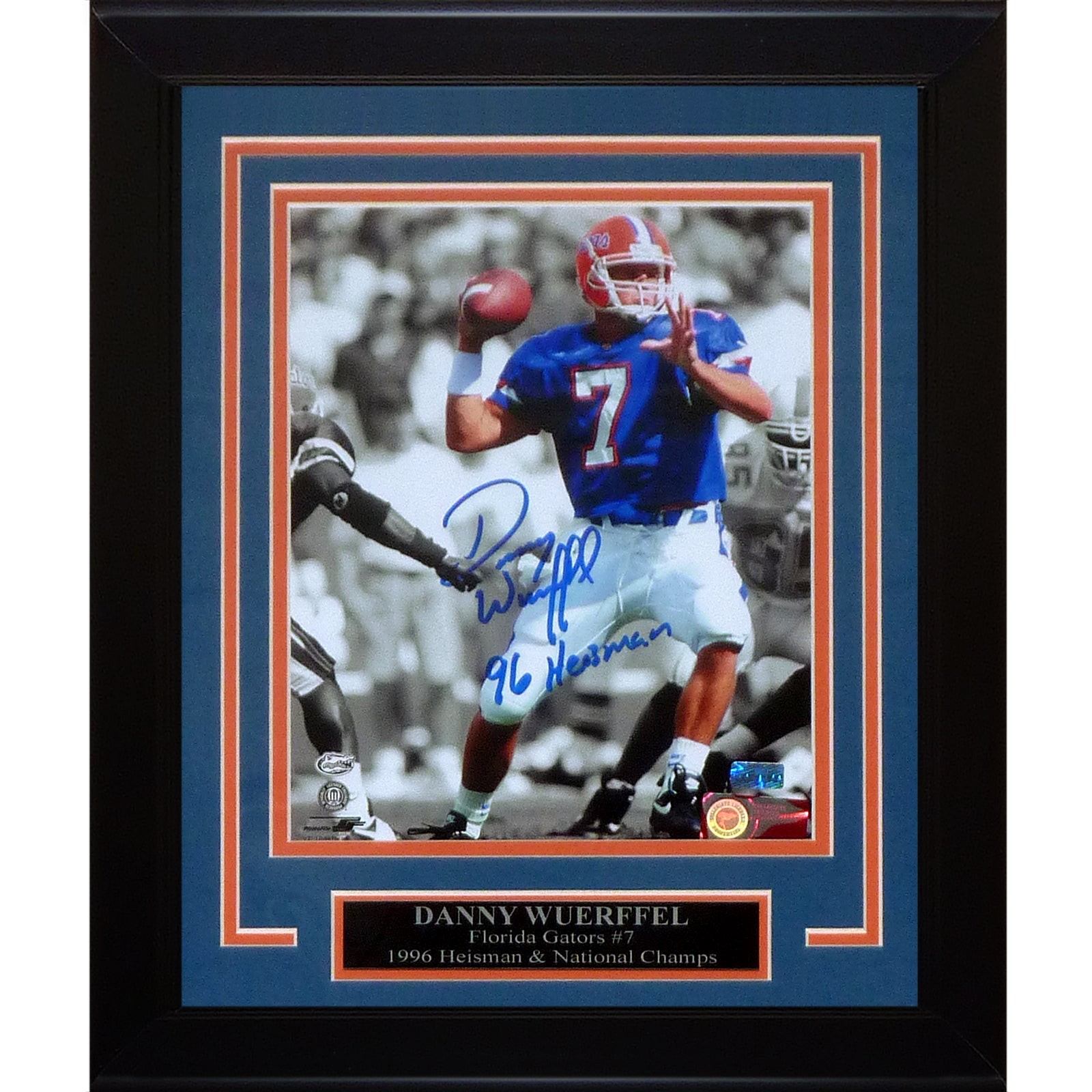 Danny Wuerffel Autographed Florida Gators (Spotlight) Deluxe Framed 8x10 Photo w Danny Wuerffel Autographed Florida Gators (Spotlight) Deluxe Framed 8x10 Photo w