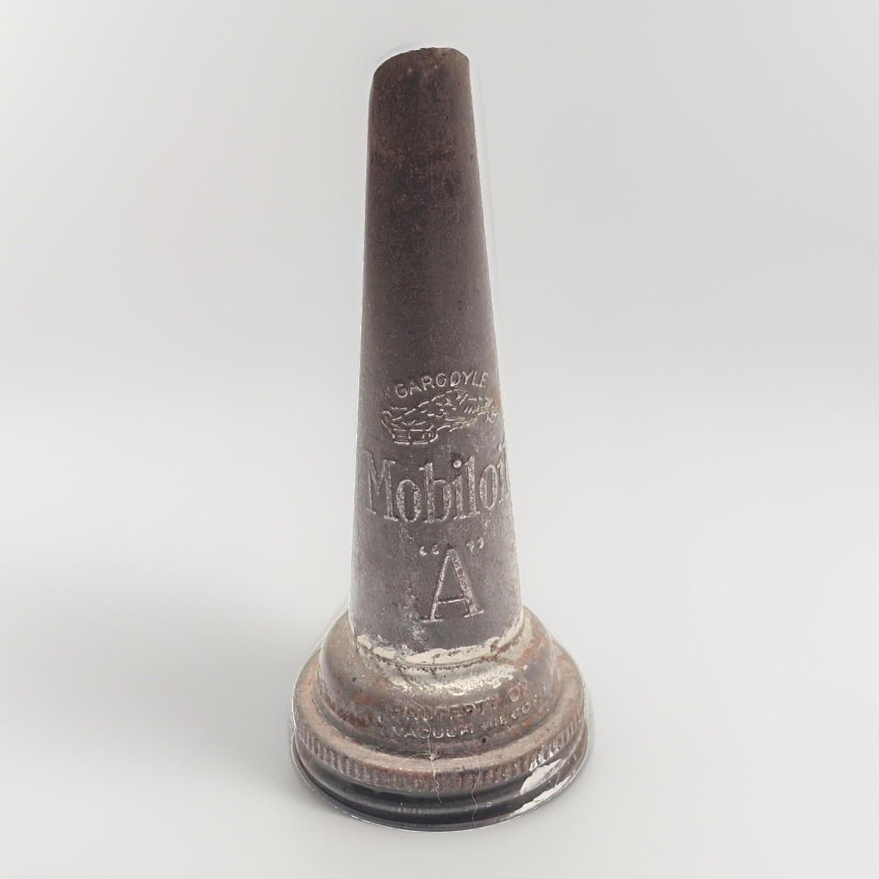 Antique Gargoyle Mobiloil A Oil Bottle Metal Spout Vacuum Oil Co Pat 1919 5.5