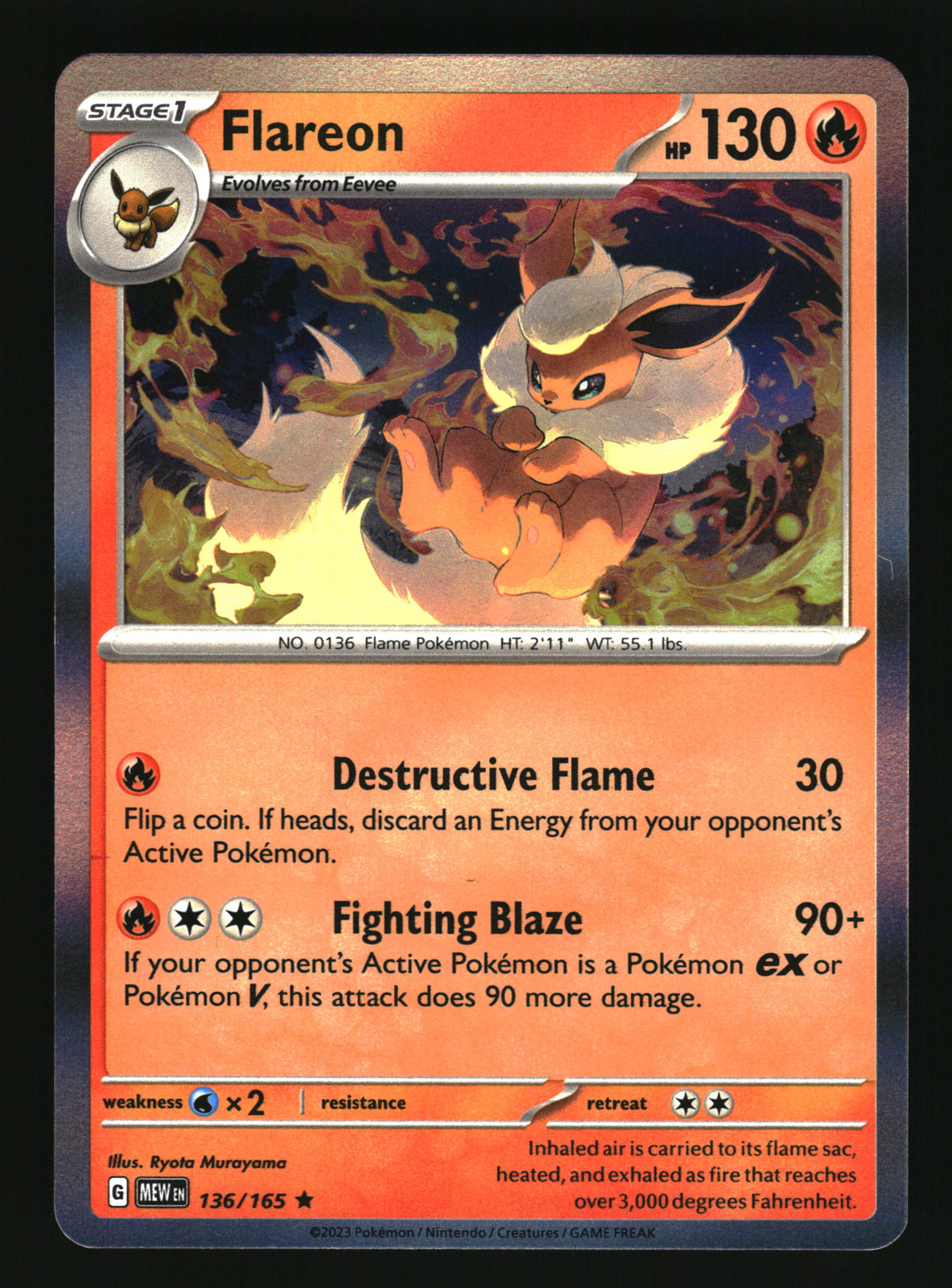 Flareon #136/165 SV: Scarlet & Violet 151 Rare,Holo - NM