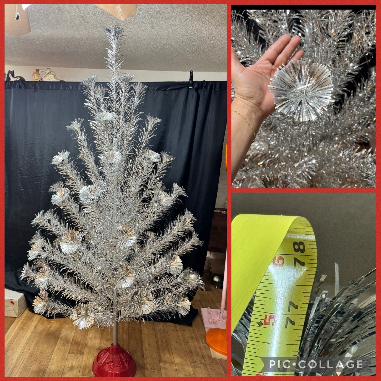 Vintage Silver Glow 6.5 Ft Aluminum Christmas Tree Pom Pom 1960s Original Box