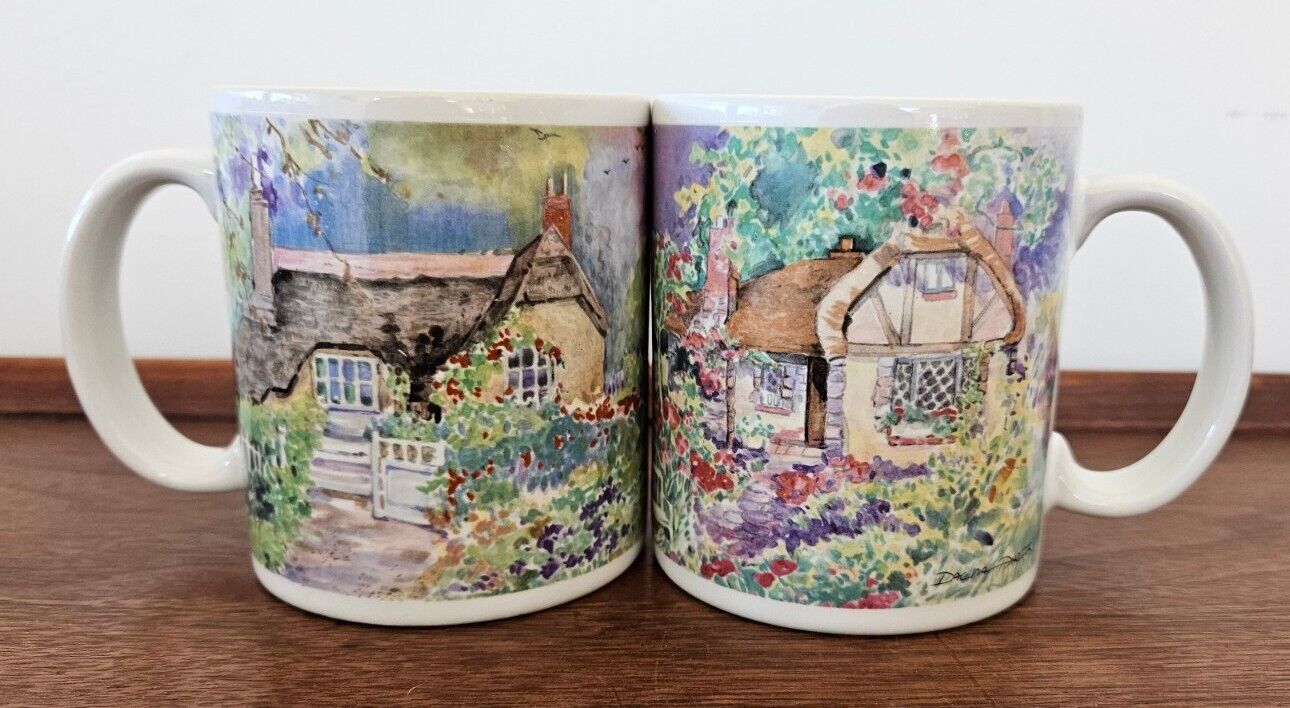 2 Dawna Barton Coffee Mugs 1991 Vandor English Garden Cottage Country VTG pair